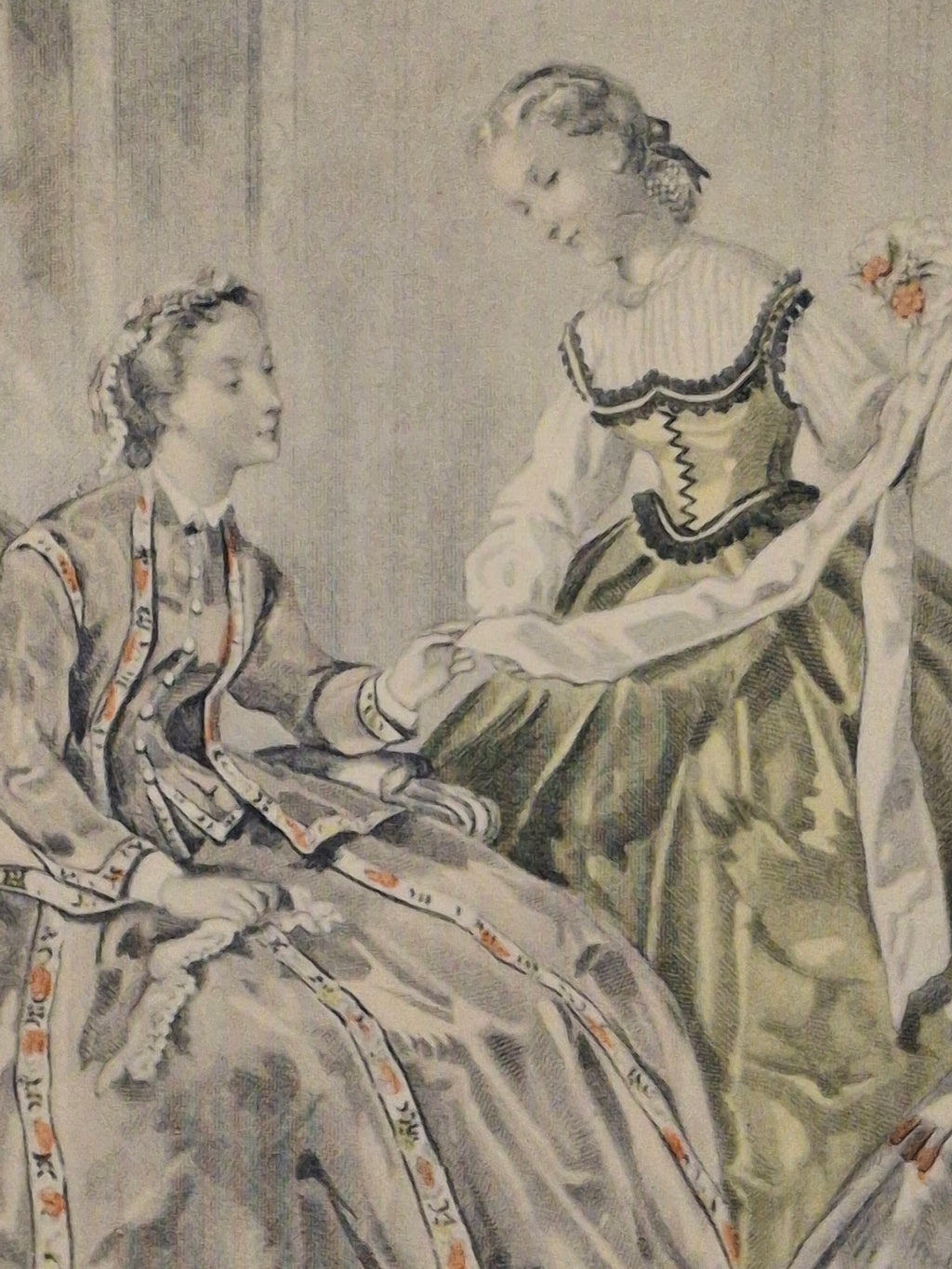 "Pair Antique French Fashion Plates 1860s Le Follet & Magasin des Demoiselles Framed  "