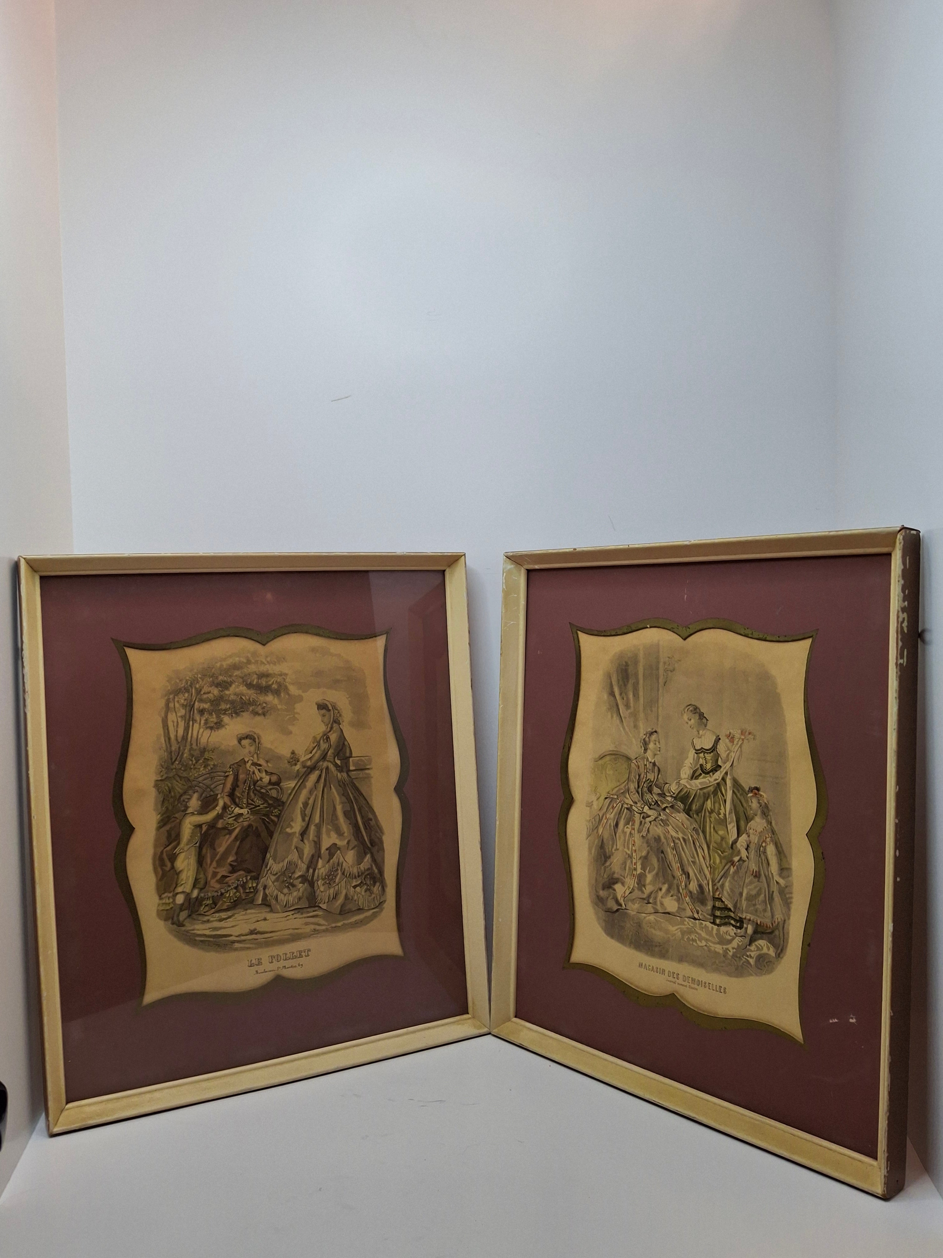 セール！　希少洋書　 Le drapé　carnet de dessins Pair Antique French Fashion Plates 1860s Le Follet & Magasin des