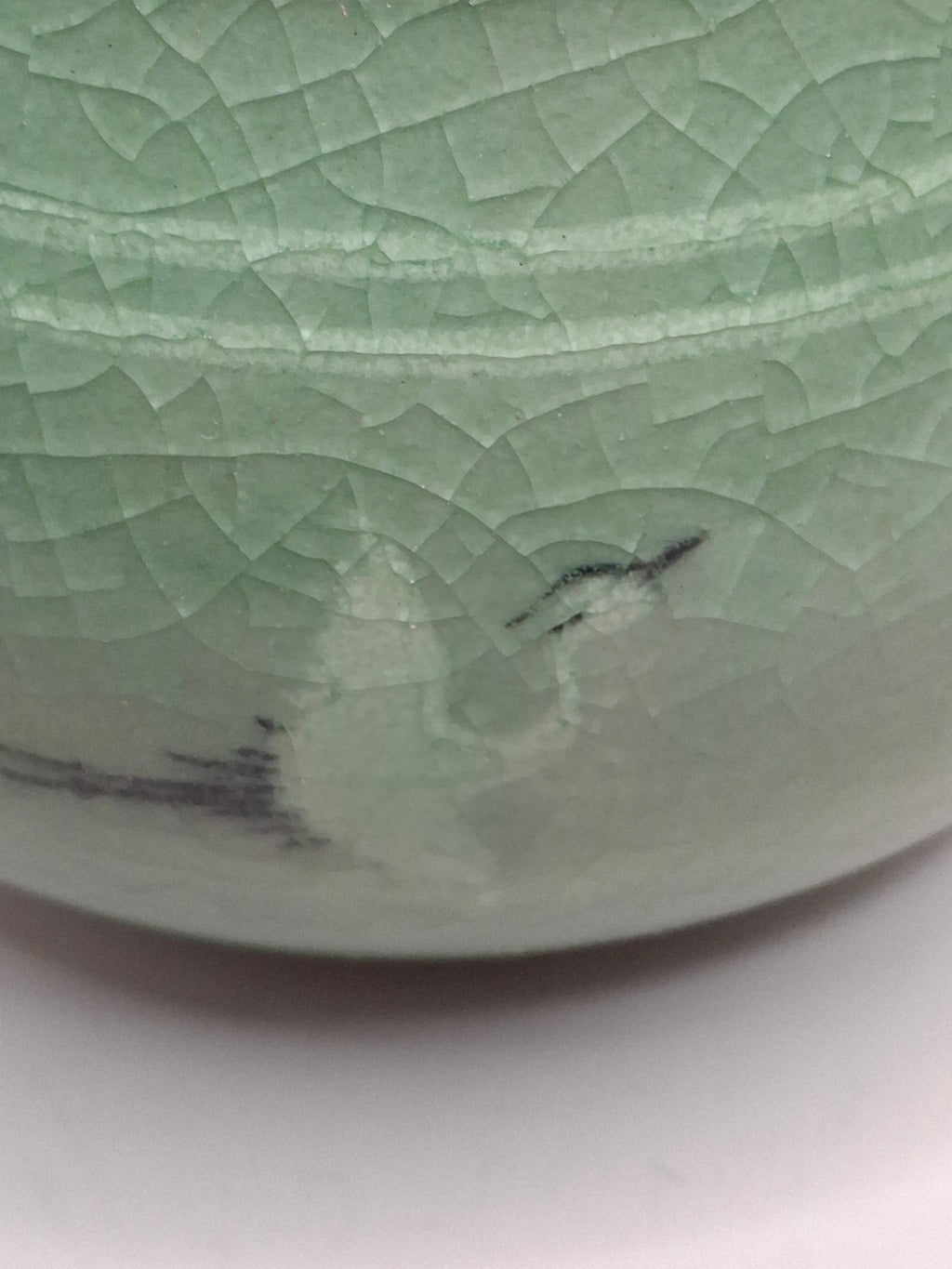Mid-Century Korean Celadon Vase Goryeo Style Crackle Glaze Flying Crane Design