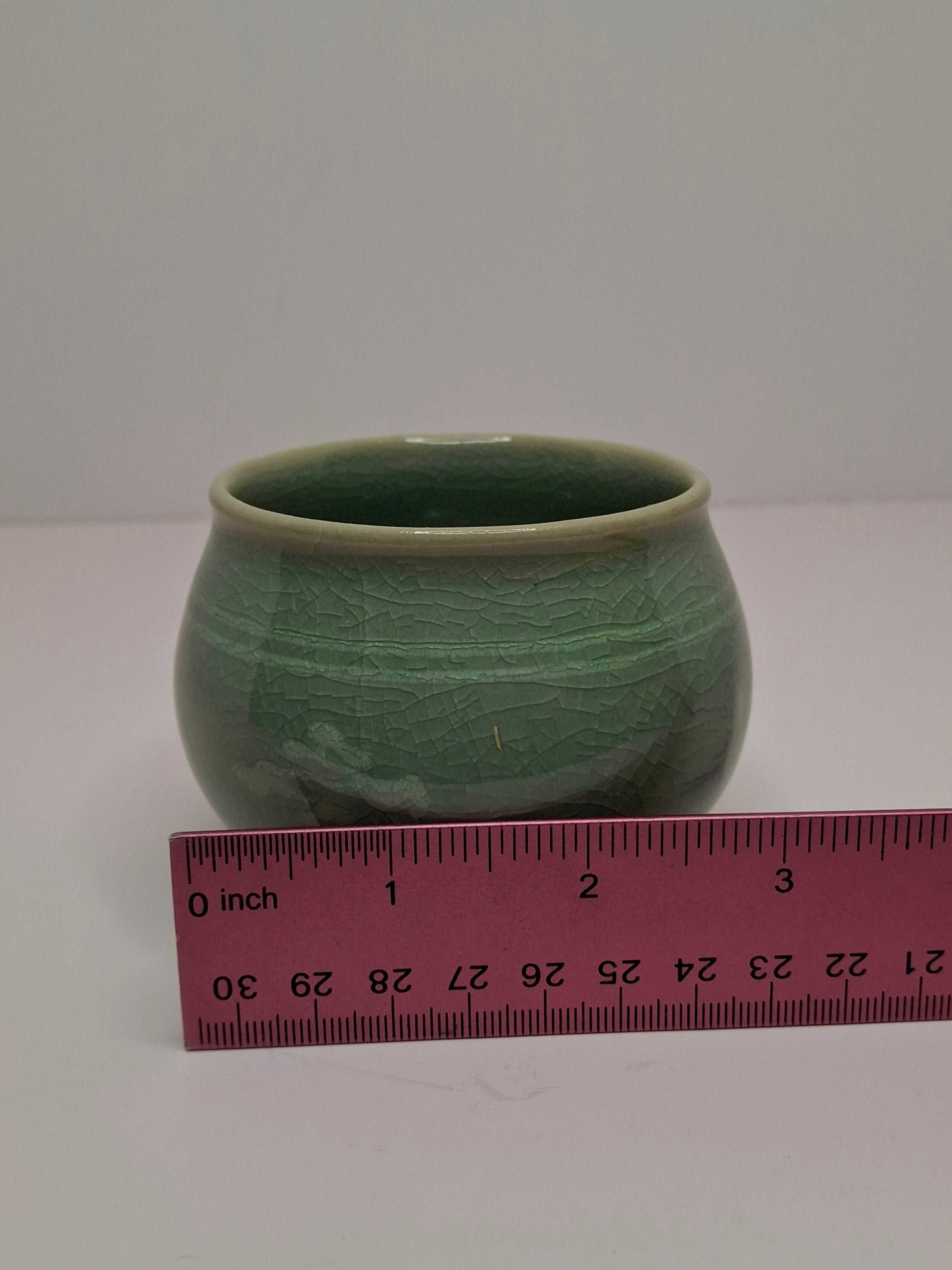 Mid-Century Korean Celadon Vase Goryeo Style Crackle Glaze Flying Crane Design