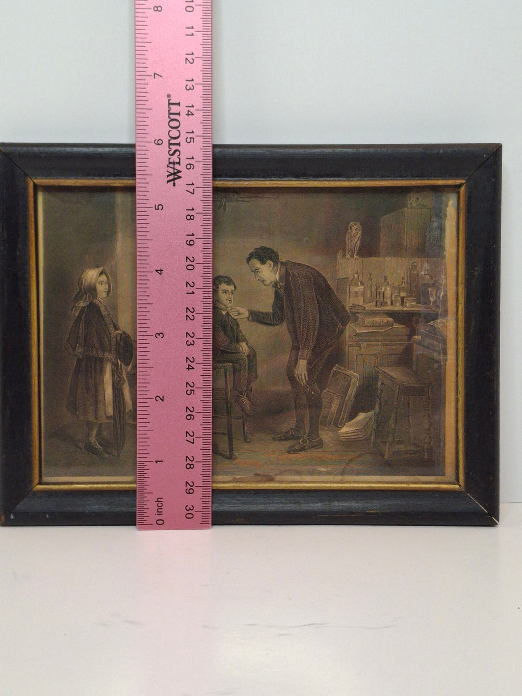 Antique 1840s Nathaniel Currier Lithograph "The Village Doctor" Hand-Colored Medical Print