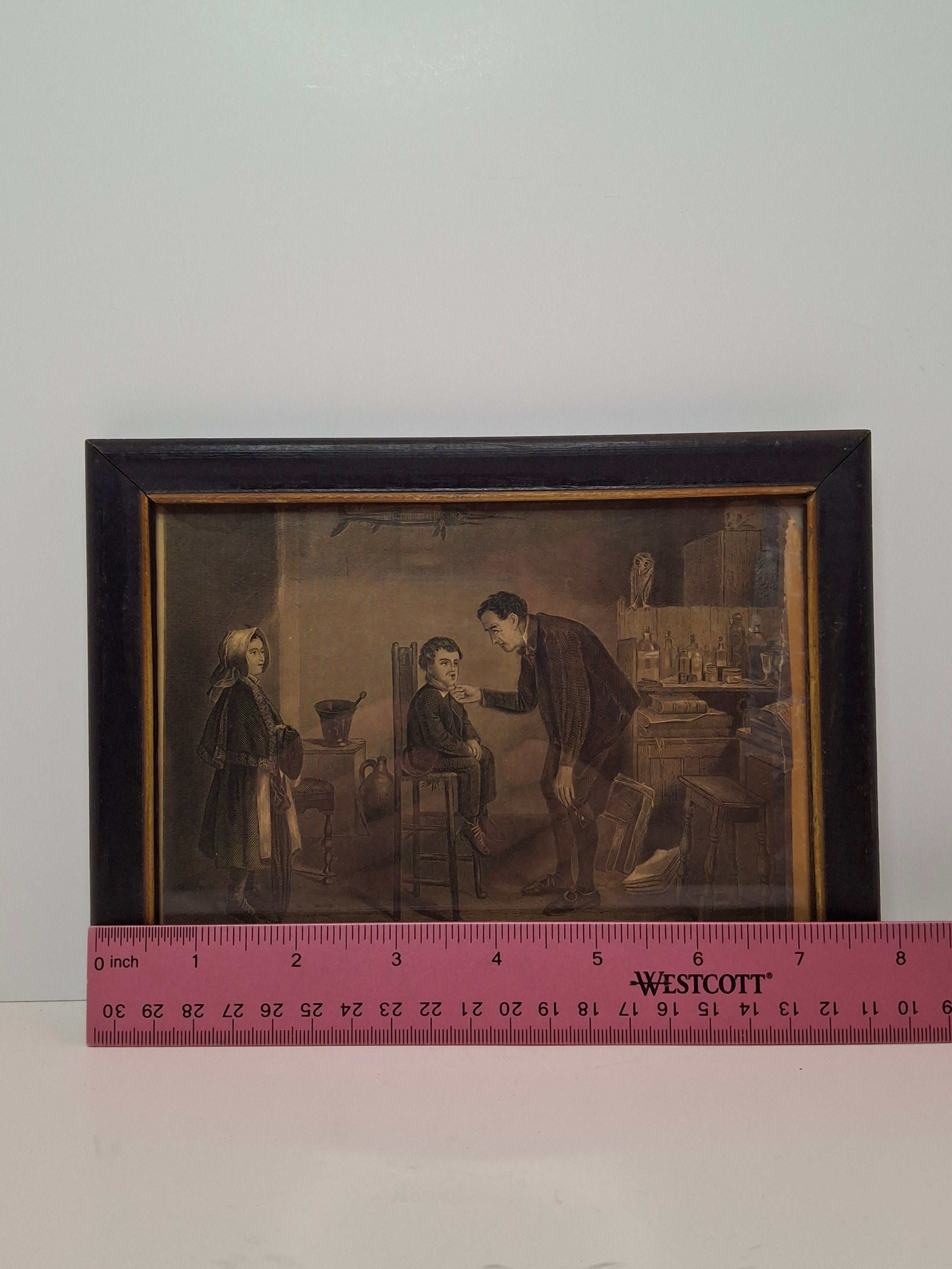 Antique 1840s Nathaniel Currier Lithograph "The Village Doctor" Hand-Colored Medical Print