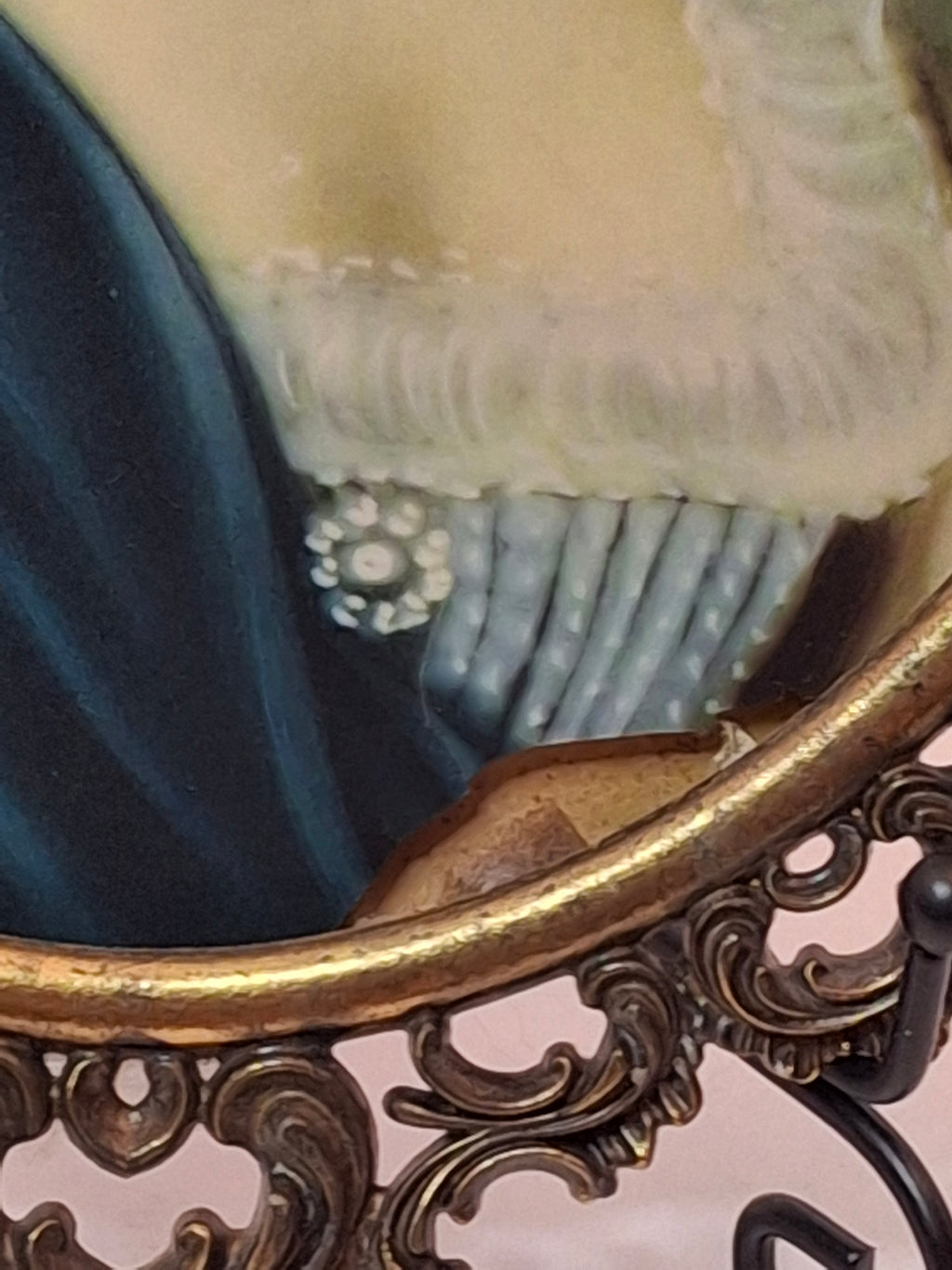 Vintage Hollywood Regency Portrait Miniature Marie Antoinette Style Ornate Gilt Brass Frame 12.5"
