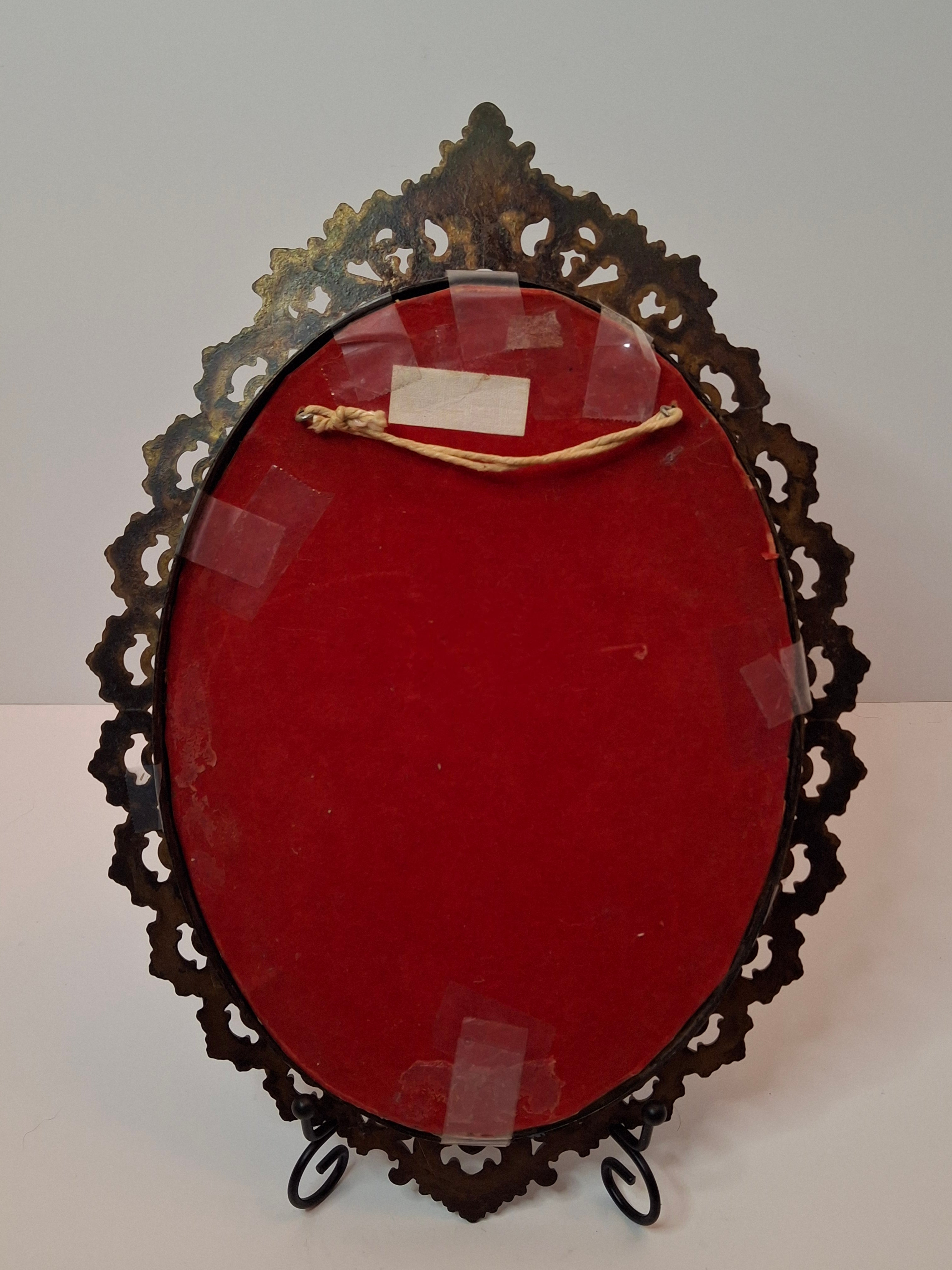Vintage Hollywood Regency Portrait Miniature Marie Antoinette Style Ornate Gilt Brass Frame 12.5"
