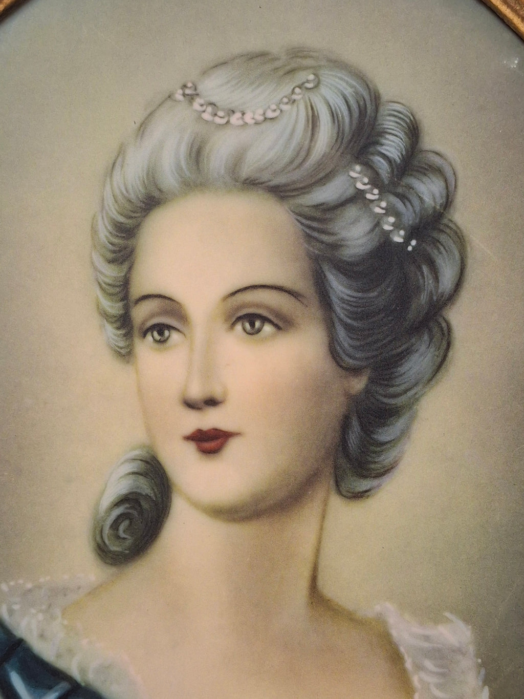 Vintage Hollywood Regency Portrait Miniature Marie Antoinette Style Ornate Gilt Brass Frame 12.5"