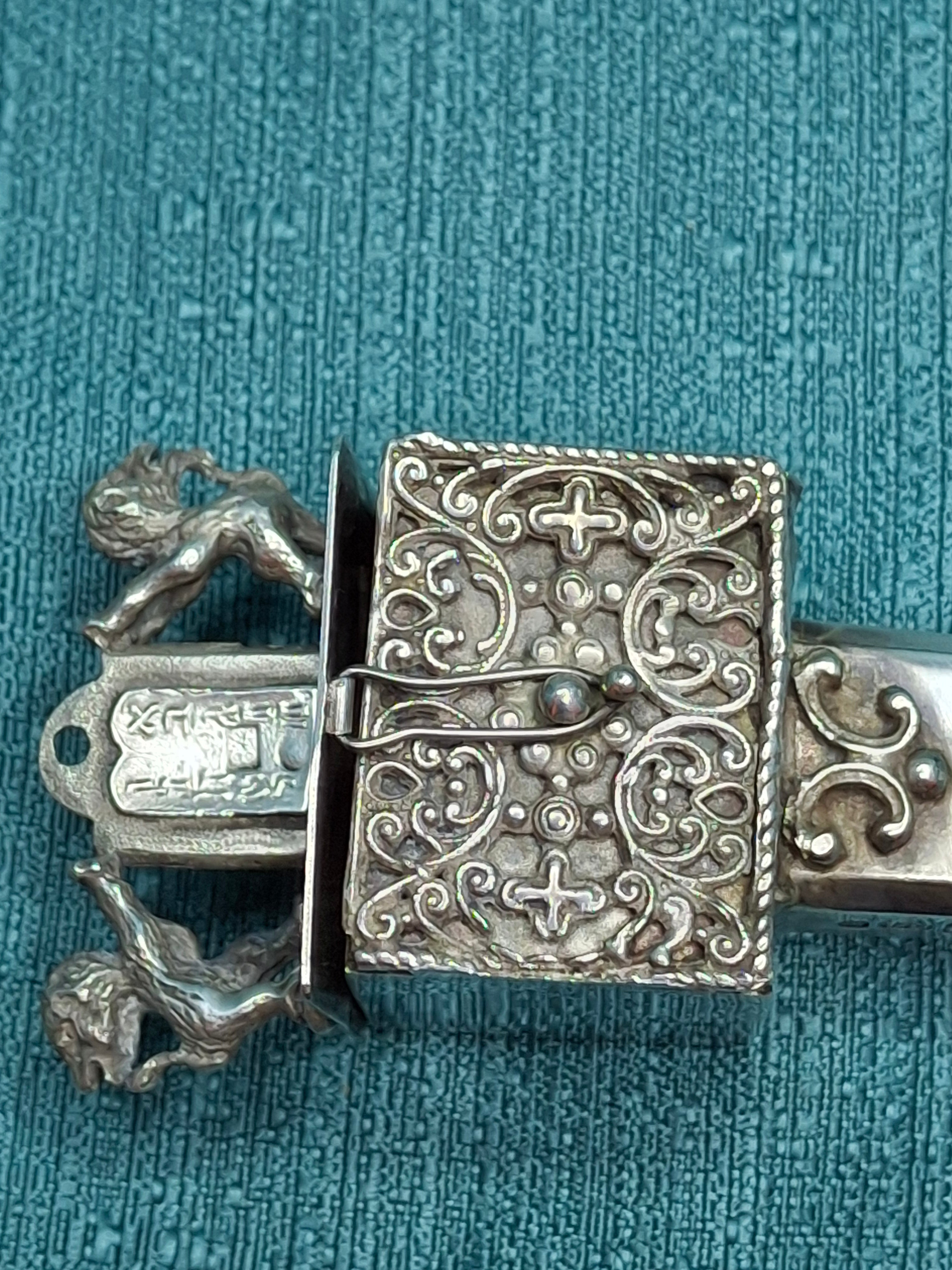 Rare Museum Quality Antique Warsaw Russian Empire Silver Torah Pointer (Yad) with Integrated Besamim Spice Box, Hallmarked 1878 by Assayer Josef Sosnkowski (OC), 84 Zolotniki, Warsaw Horse Head Mark
