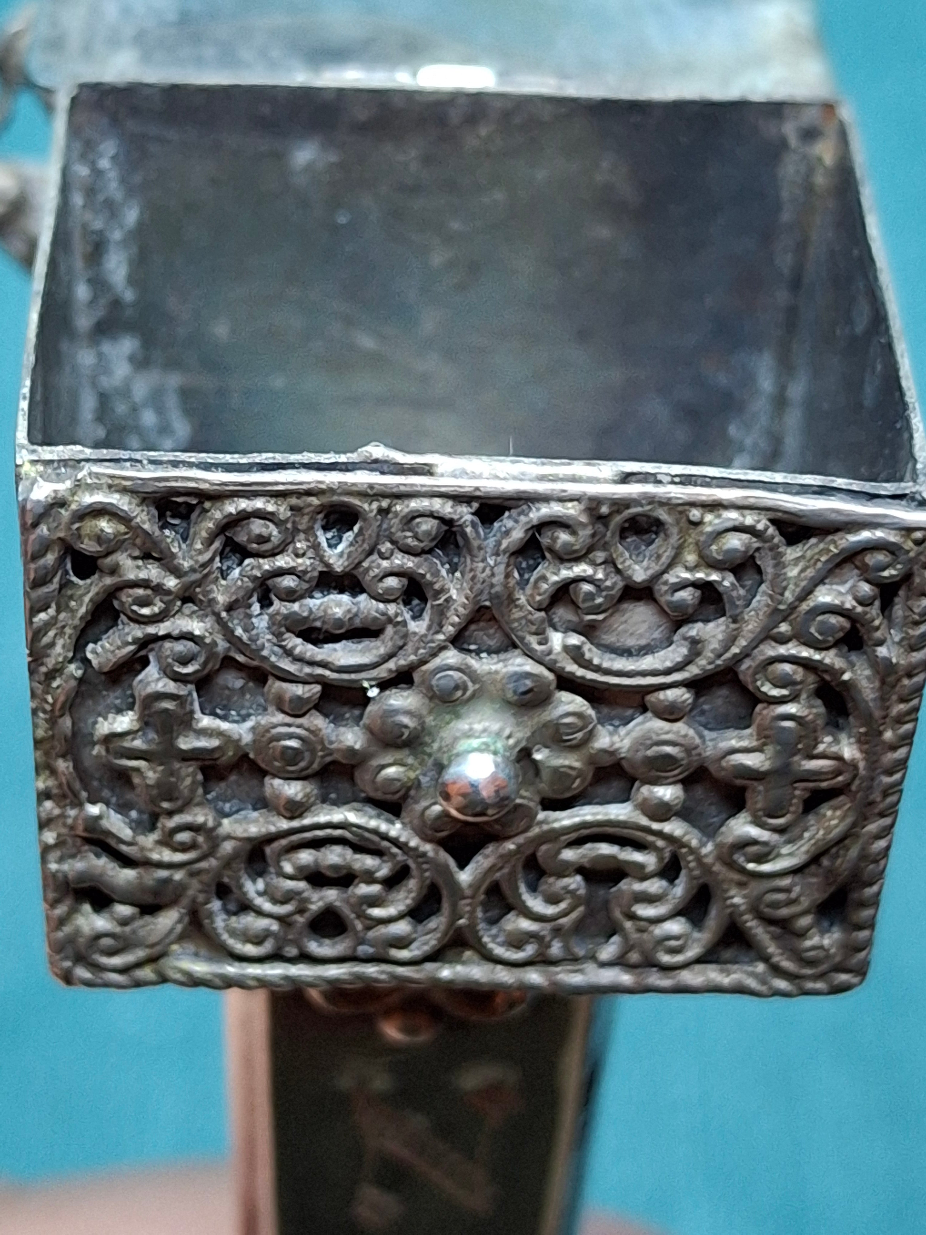 Rare Museum Quality Antique Warsaw Russian Empire Silver Torah Pointer (Yad) with Integrated Besamim Spice Box, Hallmarked 1878 by Assayer Josef Sosnkowski (OC), 84 Zolotniki, Warsaw Horse Head Mark