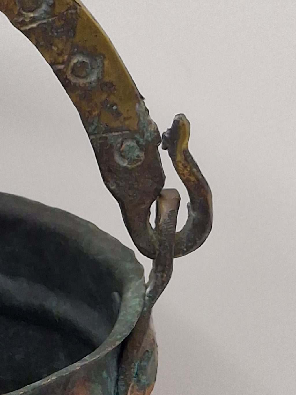 19th C Hand-Hammered Copper Pot or Melting Cauldron w/ Wrought Iron Handle