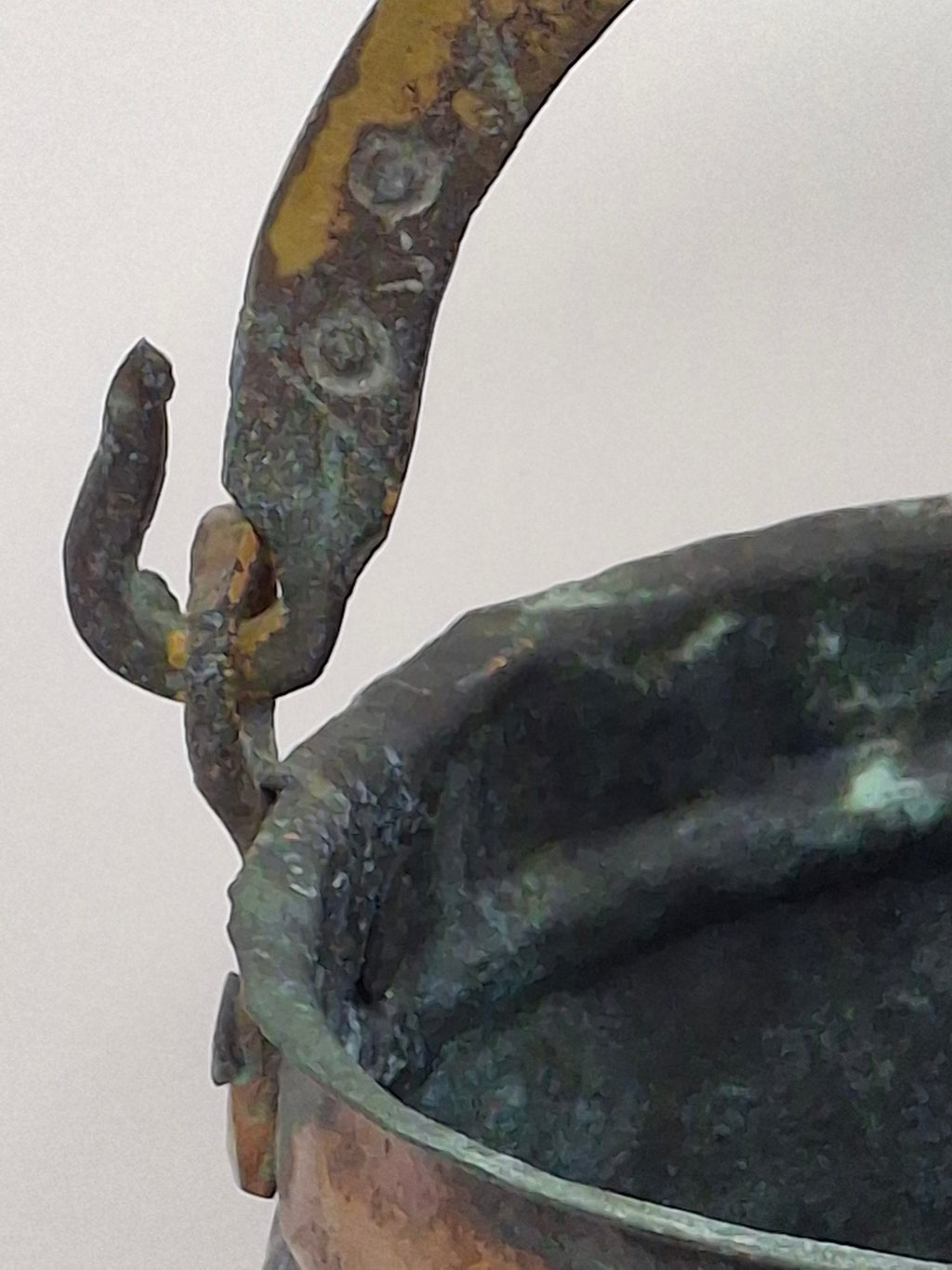 19th C Hand-Hammered Copper Pot or Melting Cauldron w/ Wrought Iron Handle