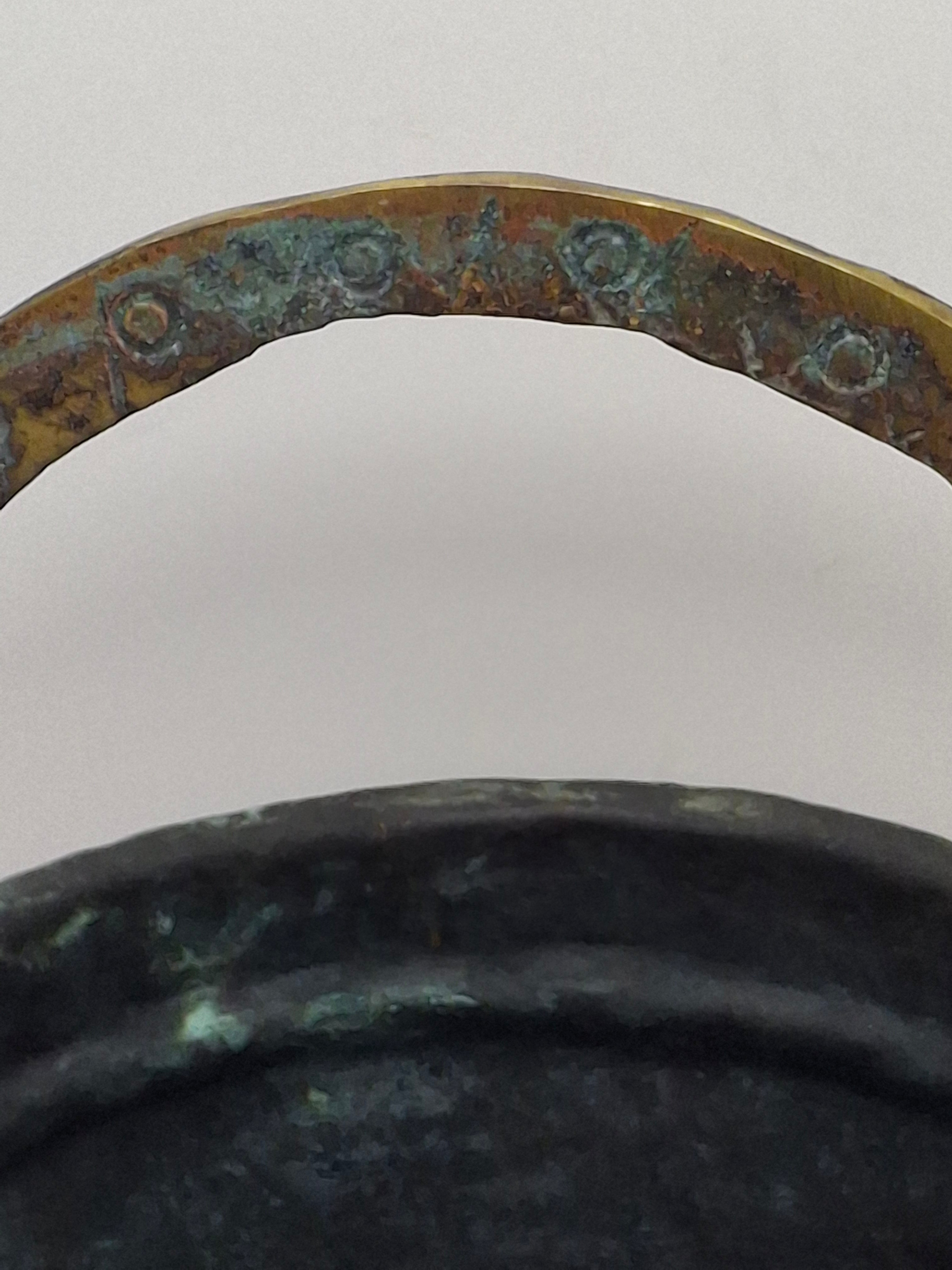 19th C Hand-Hammered Copper Pot or Melting Cauldron w/ Wrought Iron Handle