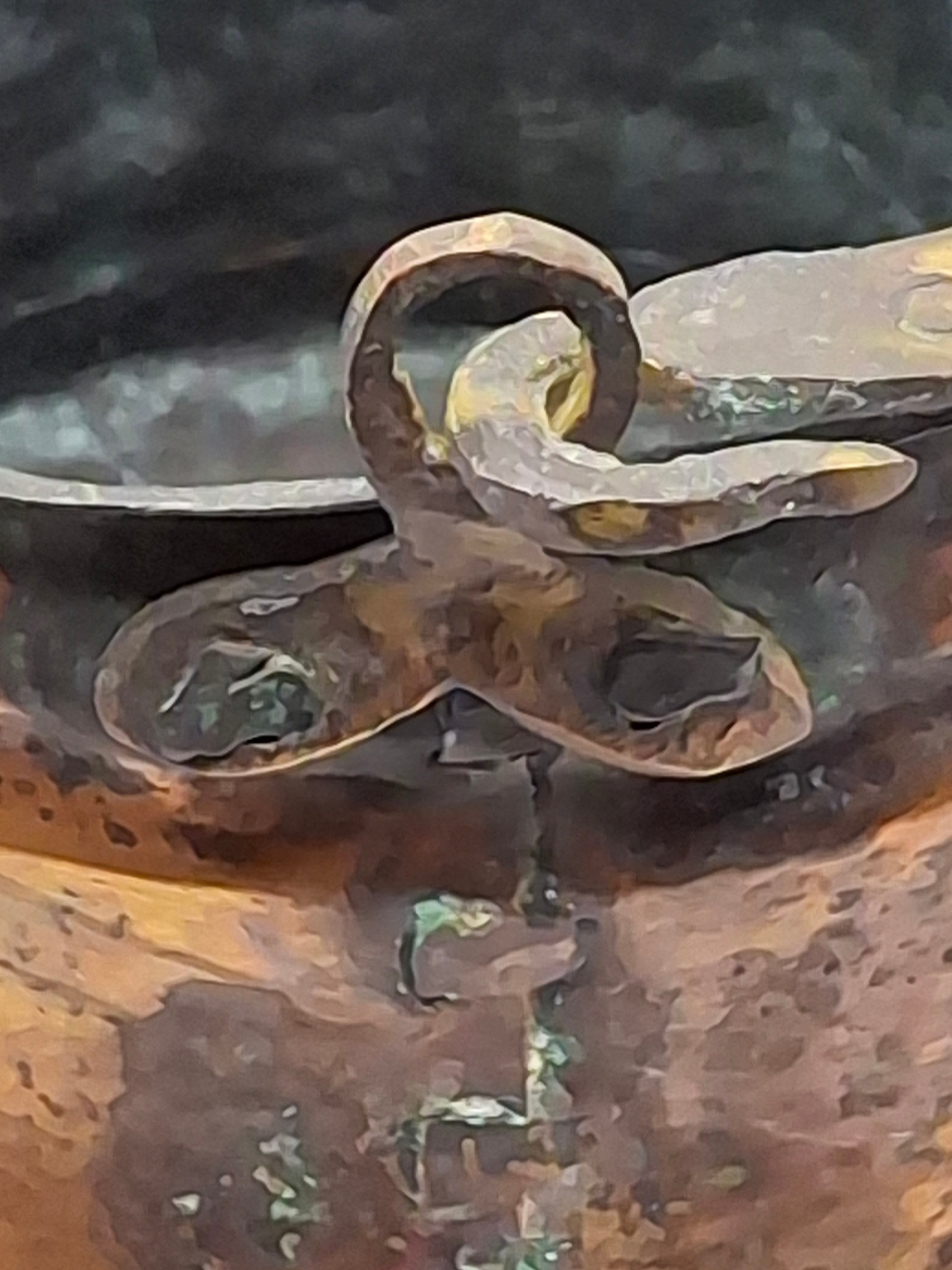19th C Hand-Hammered Copper Pot or Melting Cauldron w/ Wrought Iron Handle