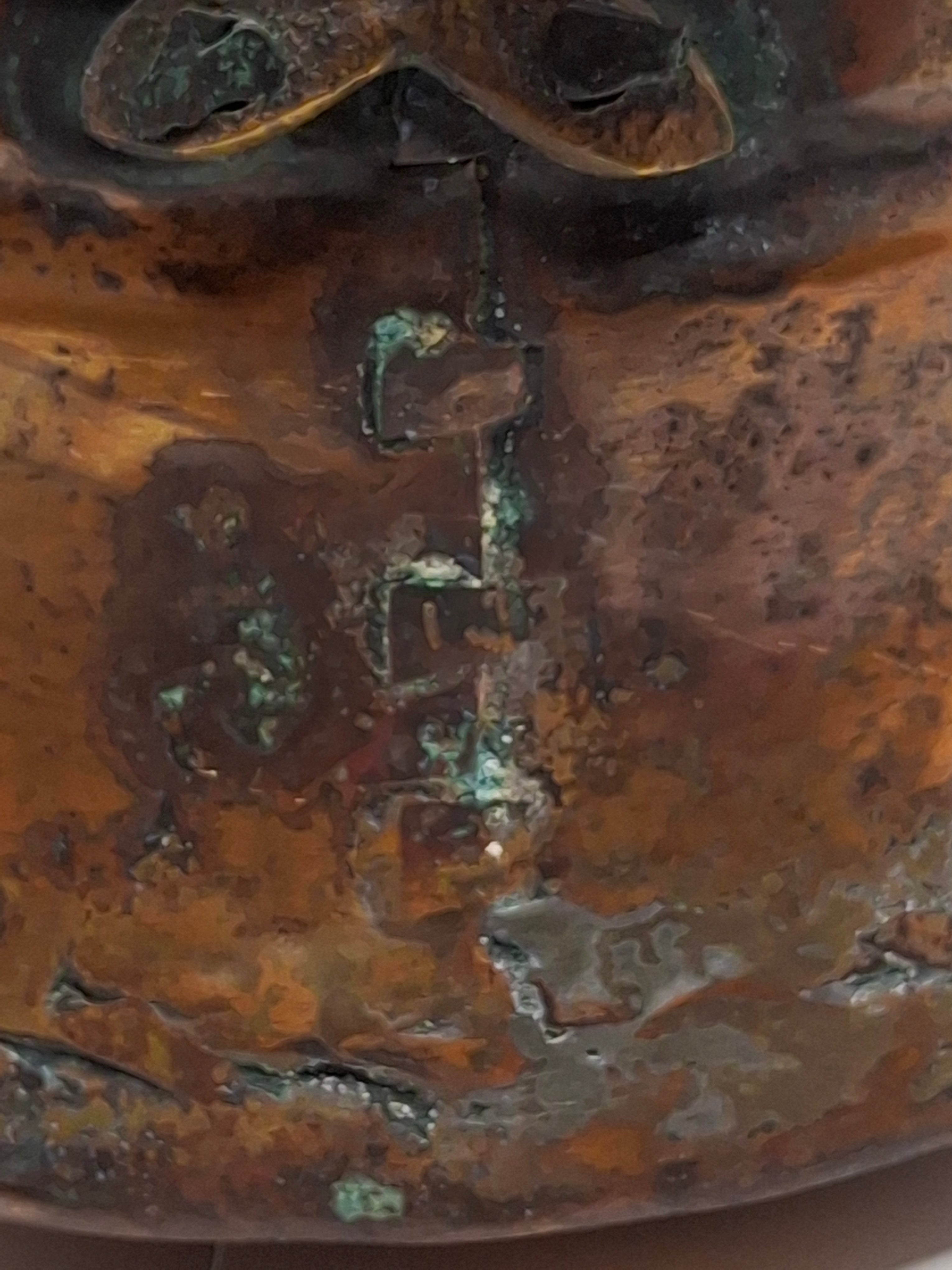 19th C Hand-Hammered Copper Pot or Melting Cauldron w/ Wrought Iron Handle