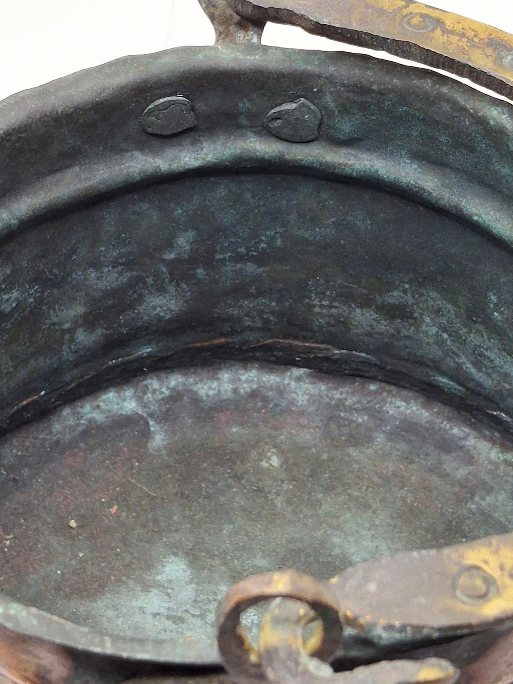 19th C Hand-Hammered Copper Pot or Melting Cauldron w/ Wrought Iron Handle