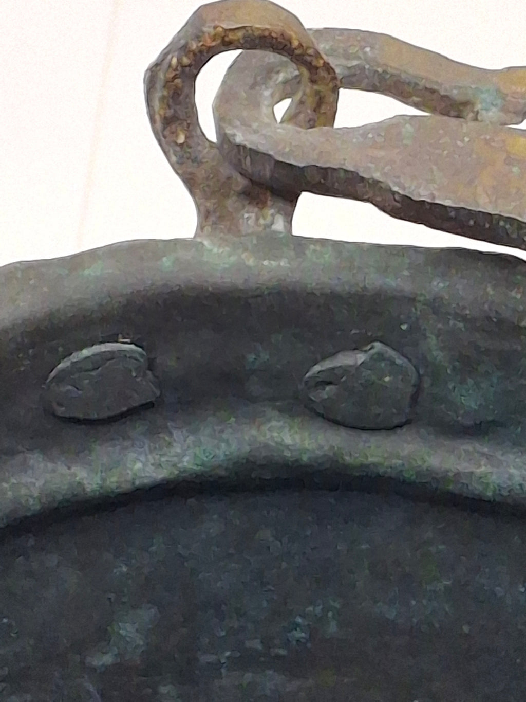 19th C Hand-Hammered Copper Pot or Melting Cauldron w/ Wrought Iron Handle