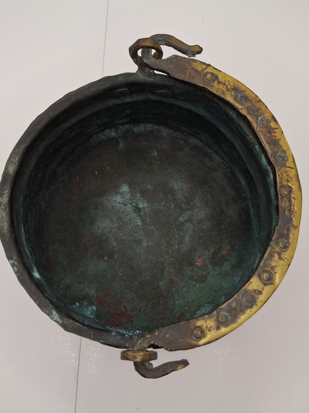 19th C Hand-Hammered Copper Pot or Melting Cauldron w/ Wrought Iron Handle