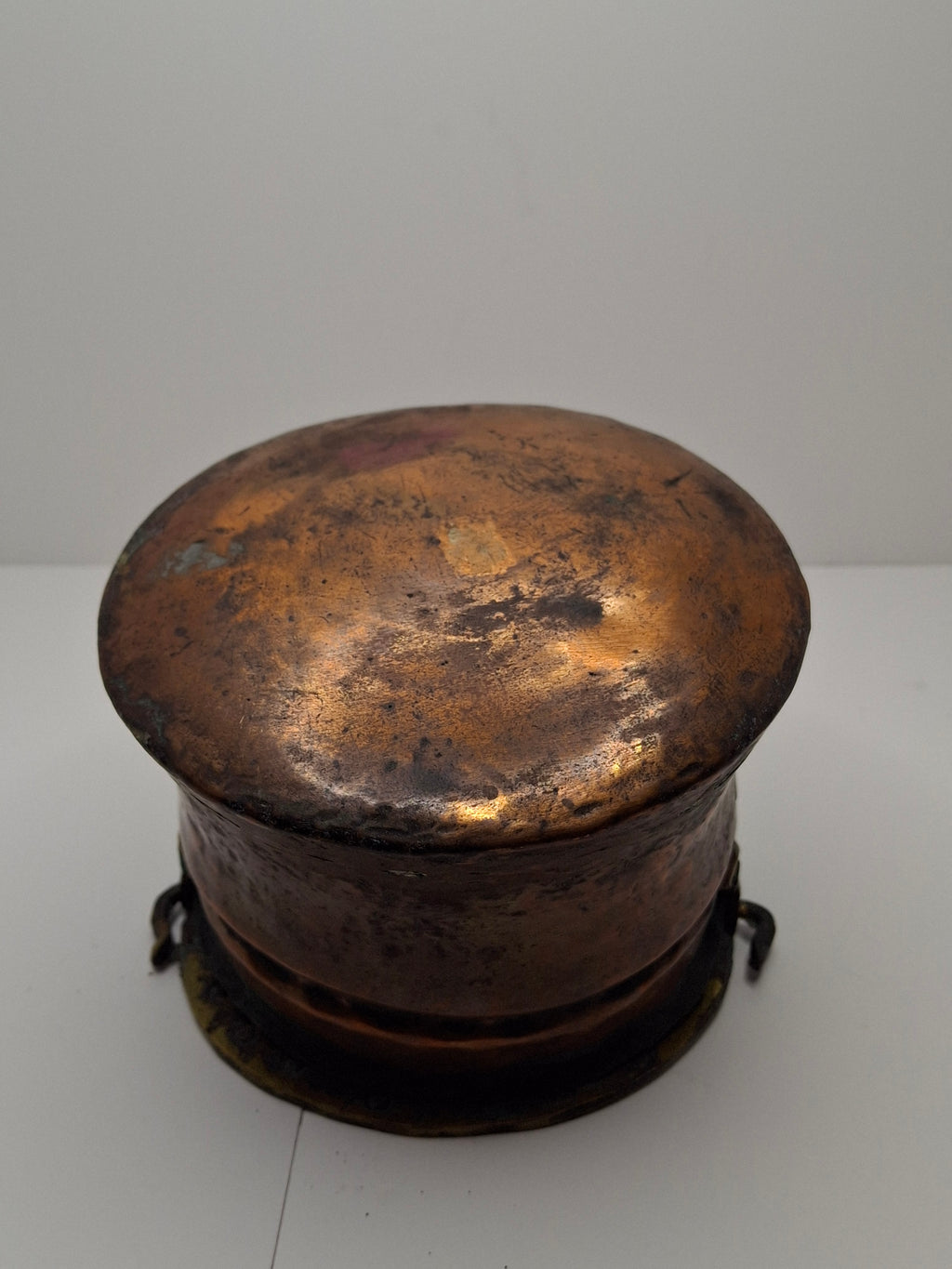 19th C Hand-Hammered Copper Pot or Melting Cauldron w/ Wrought Iron Handle