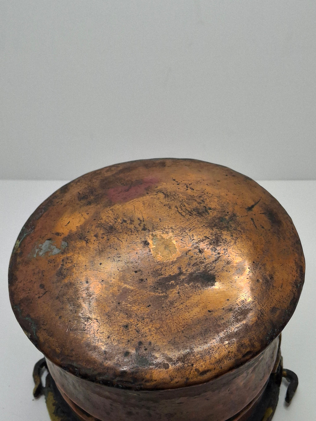 19th C Hand-Hammered Copper Pot or Melting Cauldron w/ Wrought Iron Handle