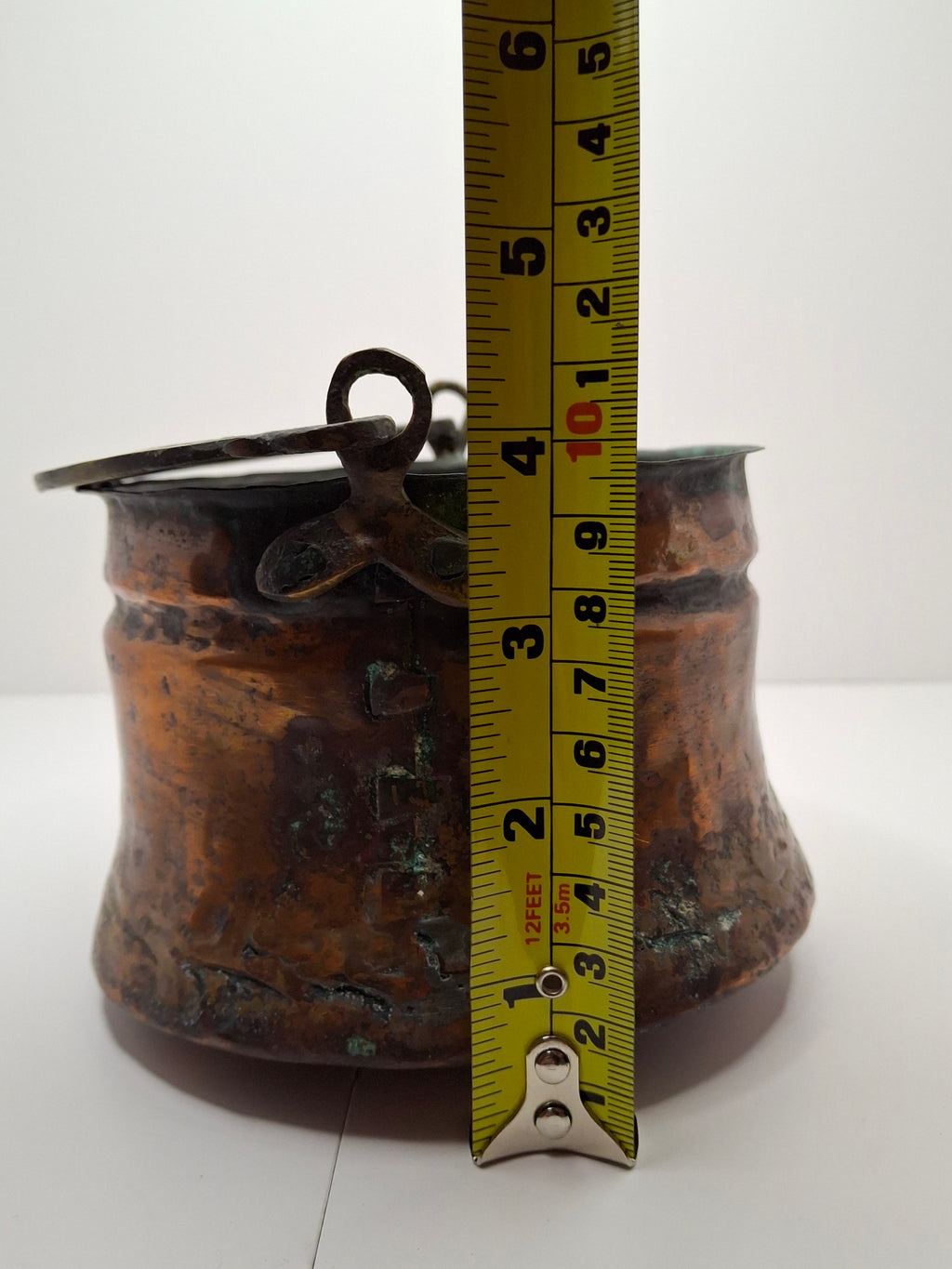19th C Hand-Hammered Copper Pot or Melting Cauldron w/ Wrought Iron Handle