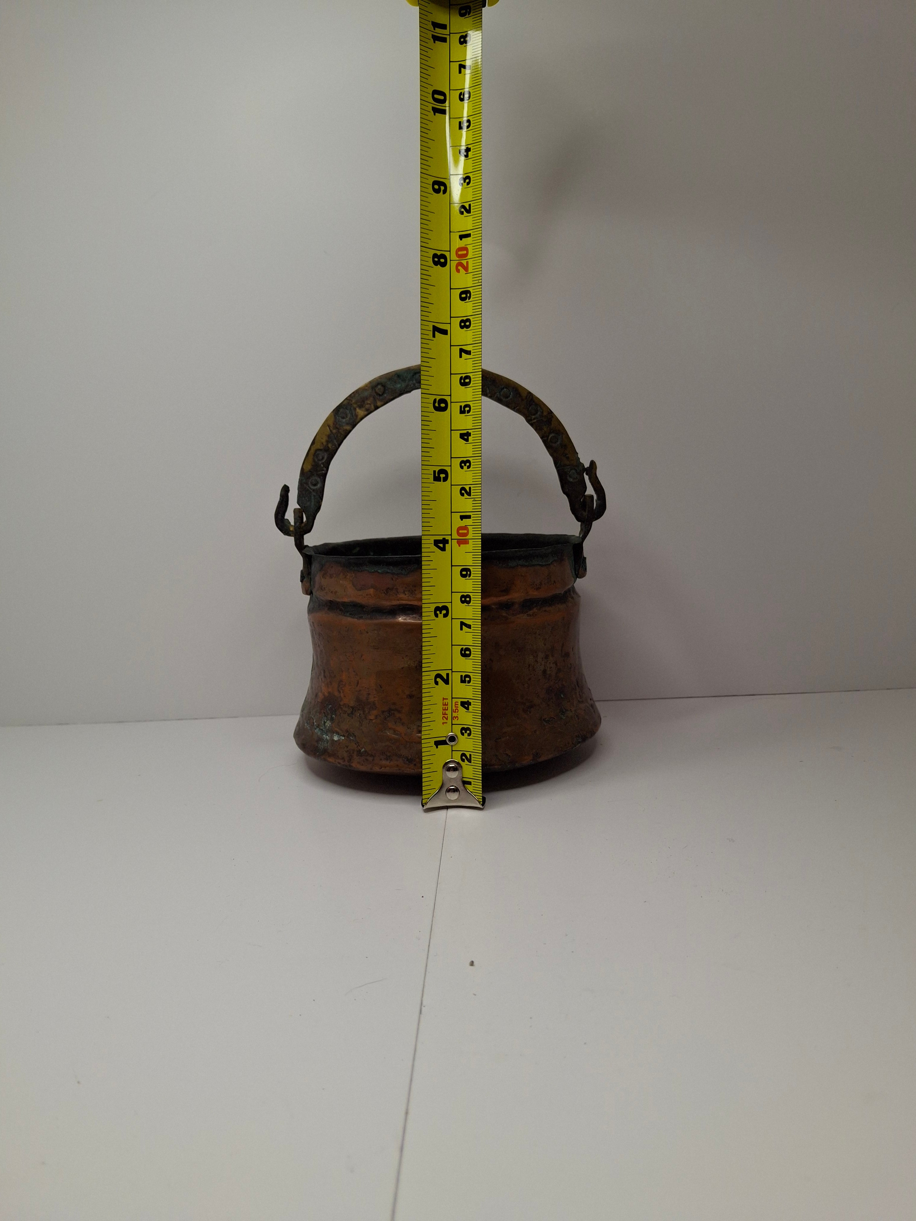 19th C Hand-Hammered Copper Pot or Melting Cauldron w/ Wrought Iron Handle