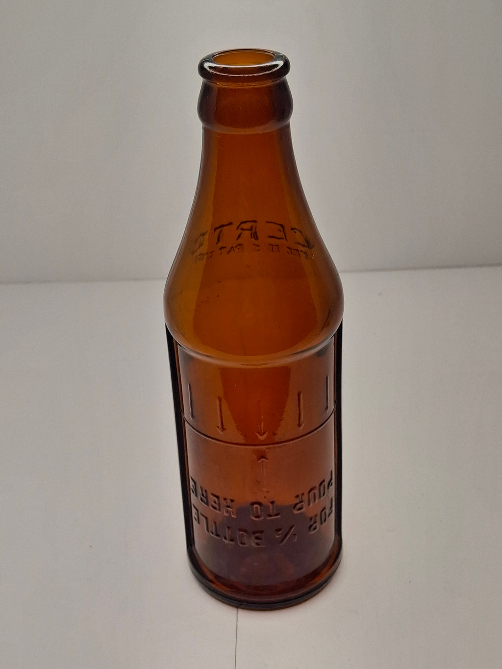 1944 Certo Fruit Pectin Amber Glass Measuring Bottle - Reg. U.S. Pat. Office