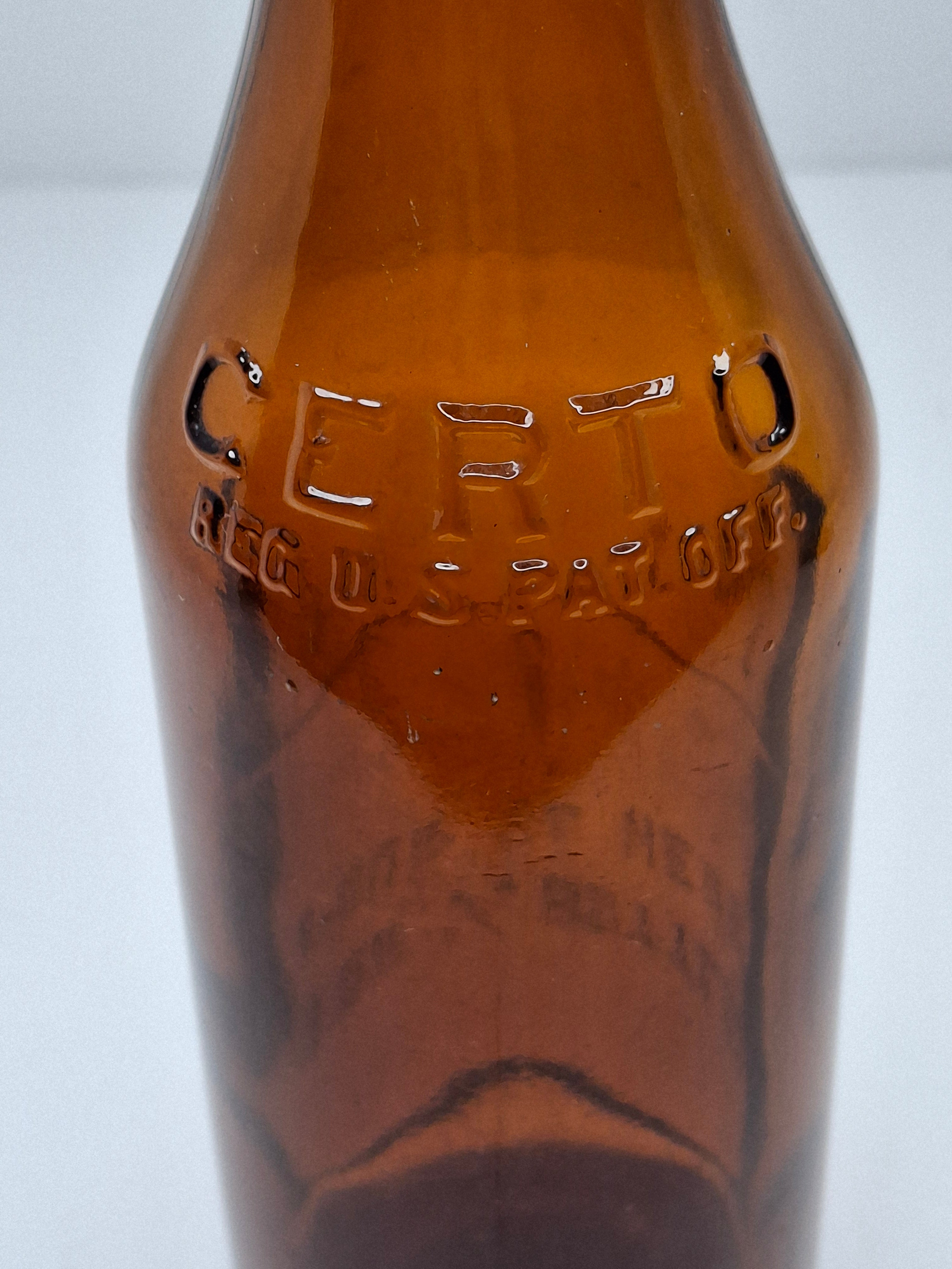 1944 Certo Fruit Pectin Amber Glass Measuring Bottle - Reg. U.S. Pat. Office