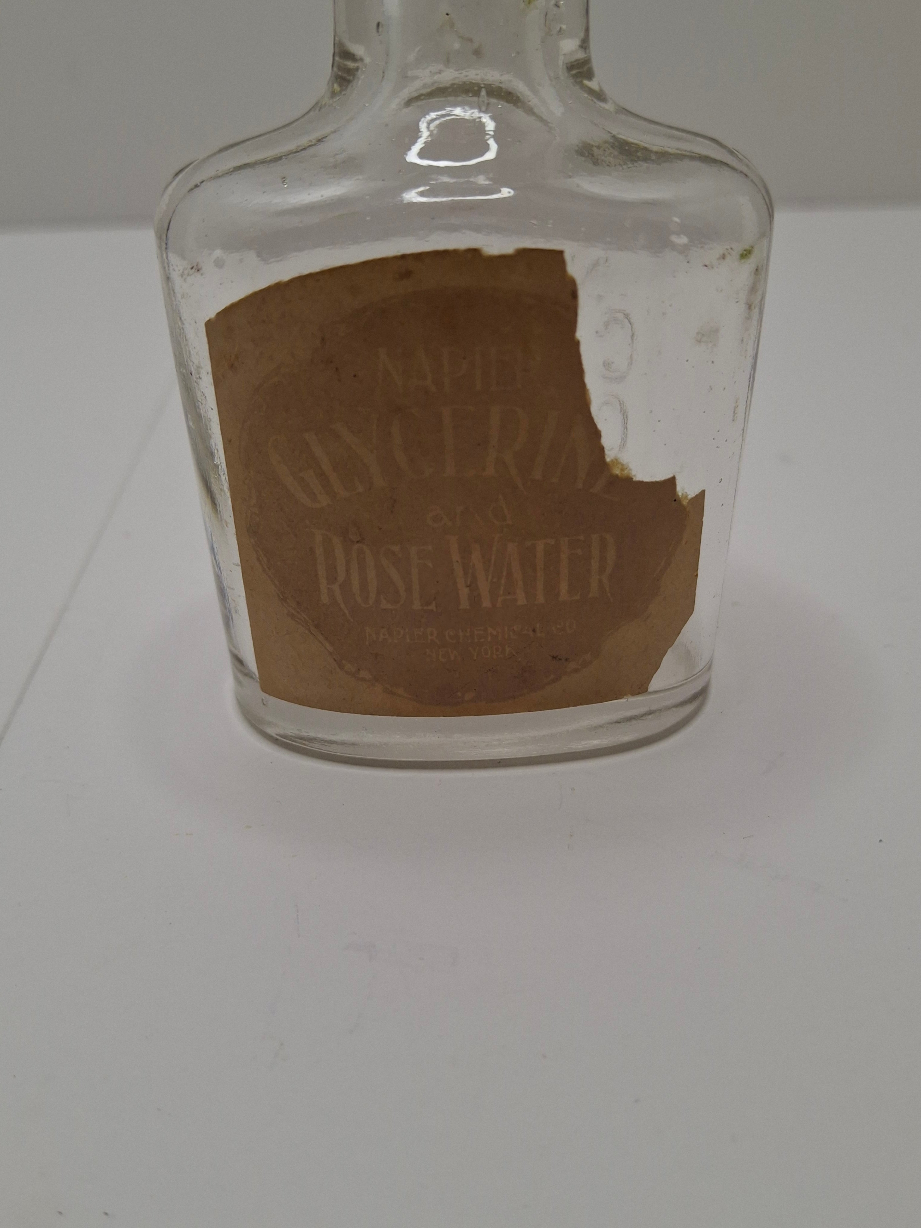 c.1910 Napier Chemical Company New York Glycerine & Rose Water Embossed Glass