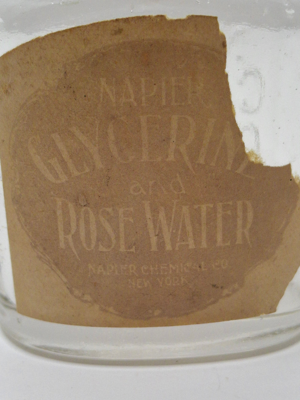 c.1910 Napier Chemical Company New York Glycerine & Rose Water Embossed Glass