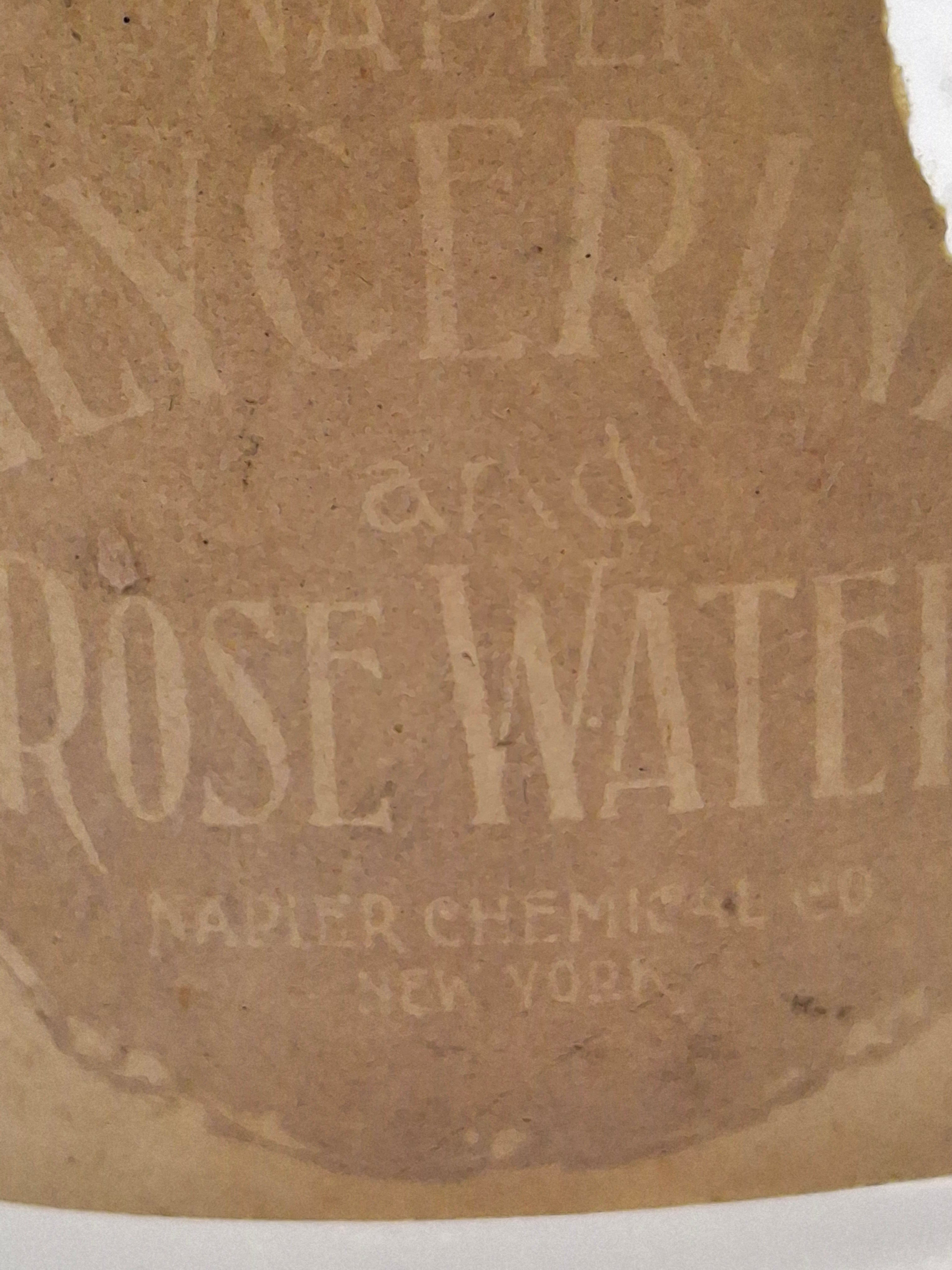 c.1910 Napier Chemical Company New York Glycerine & Rose Water Embossed Glass