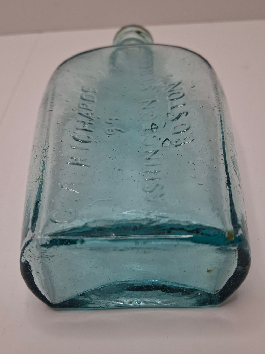 Aqua Blue C.A. Richards Whiskey/Bitters Bottle - 99 Washington Street, Boston