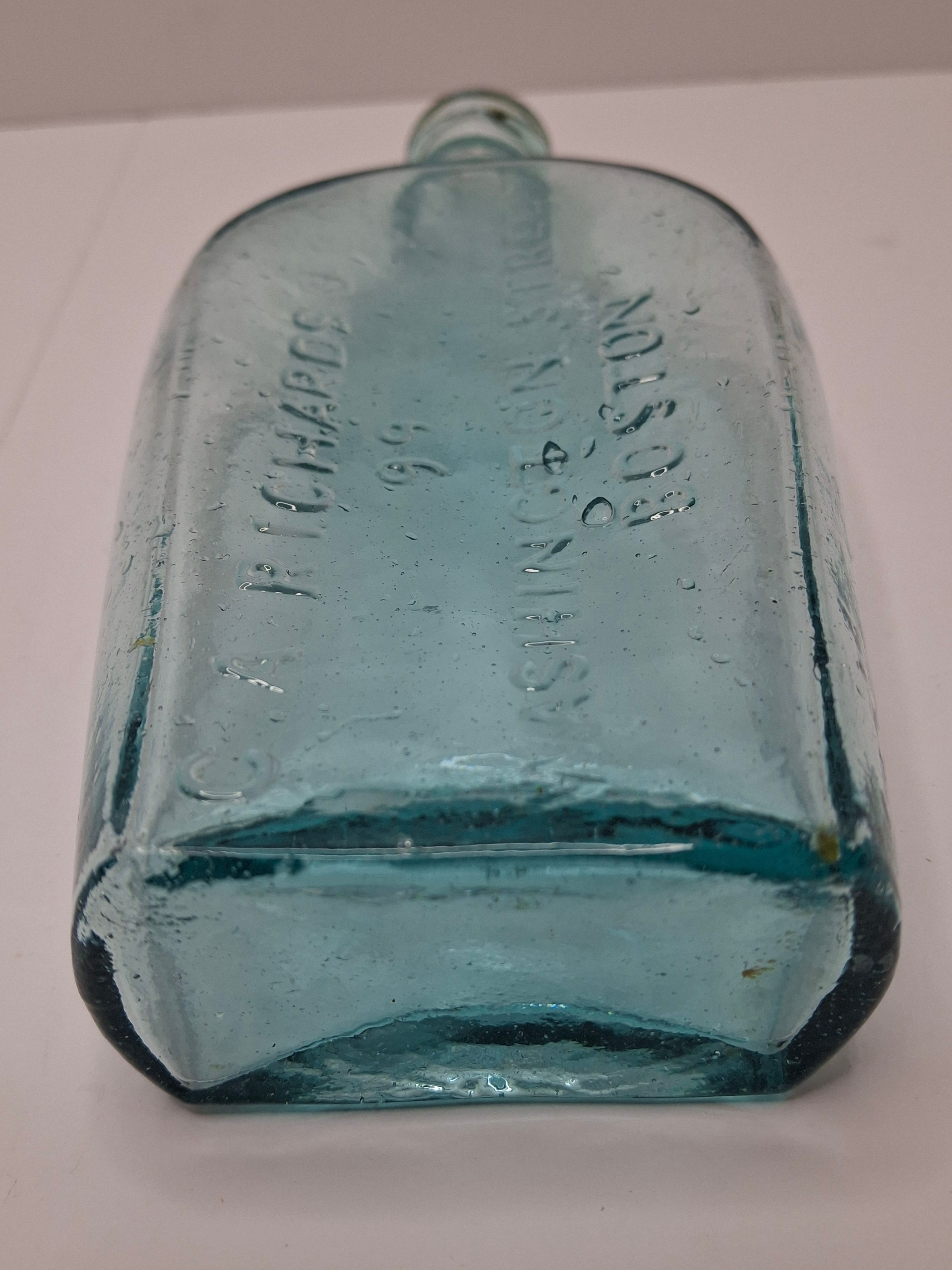Aqua Blue C.A. Richards Whiskey/Bitters Bottle - 99 Washington Street, Boston