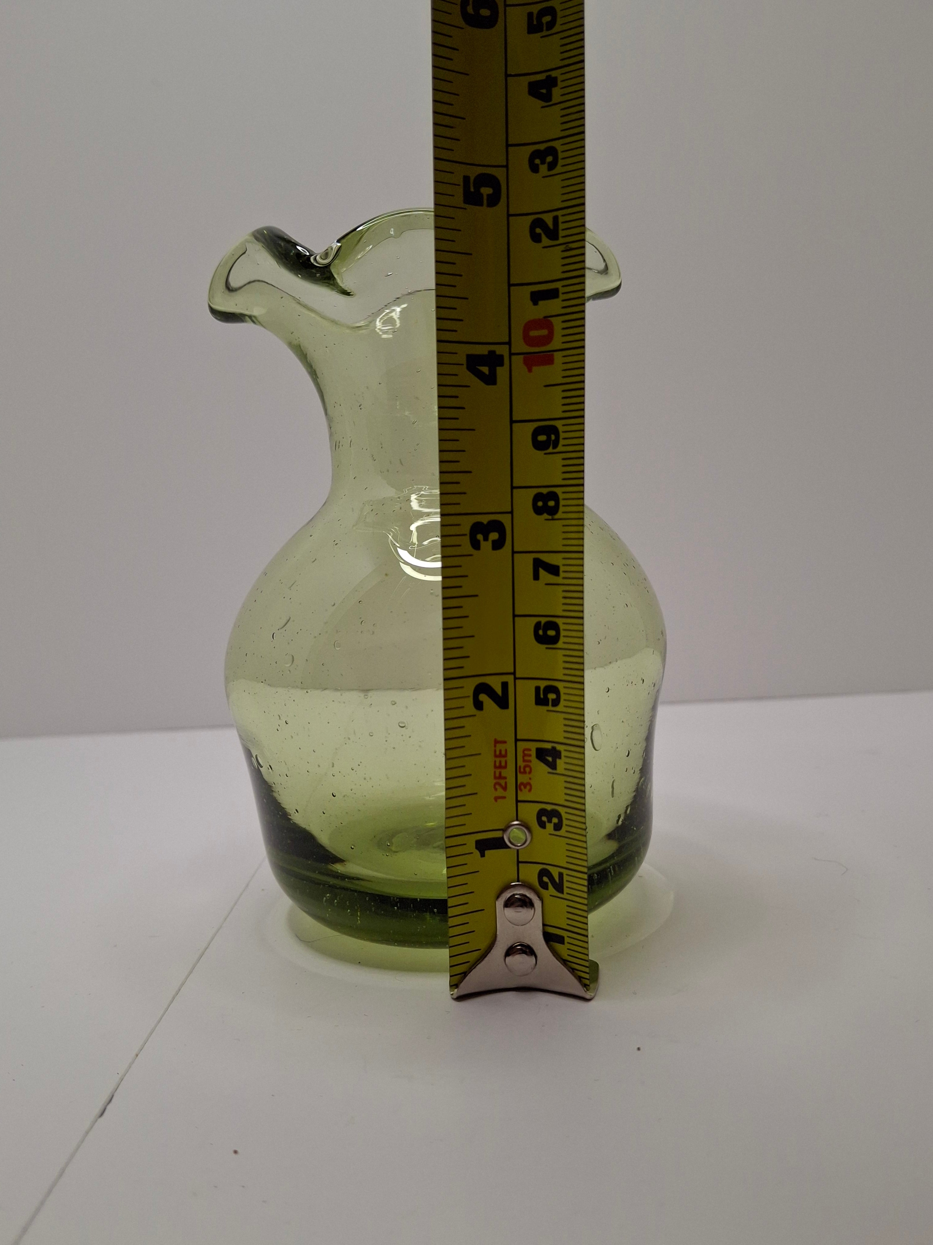 Olive Green Seeded Hand-Blown Glass Jack-in-the-Pulpit Vase with Pontil Mark