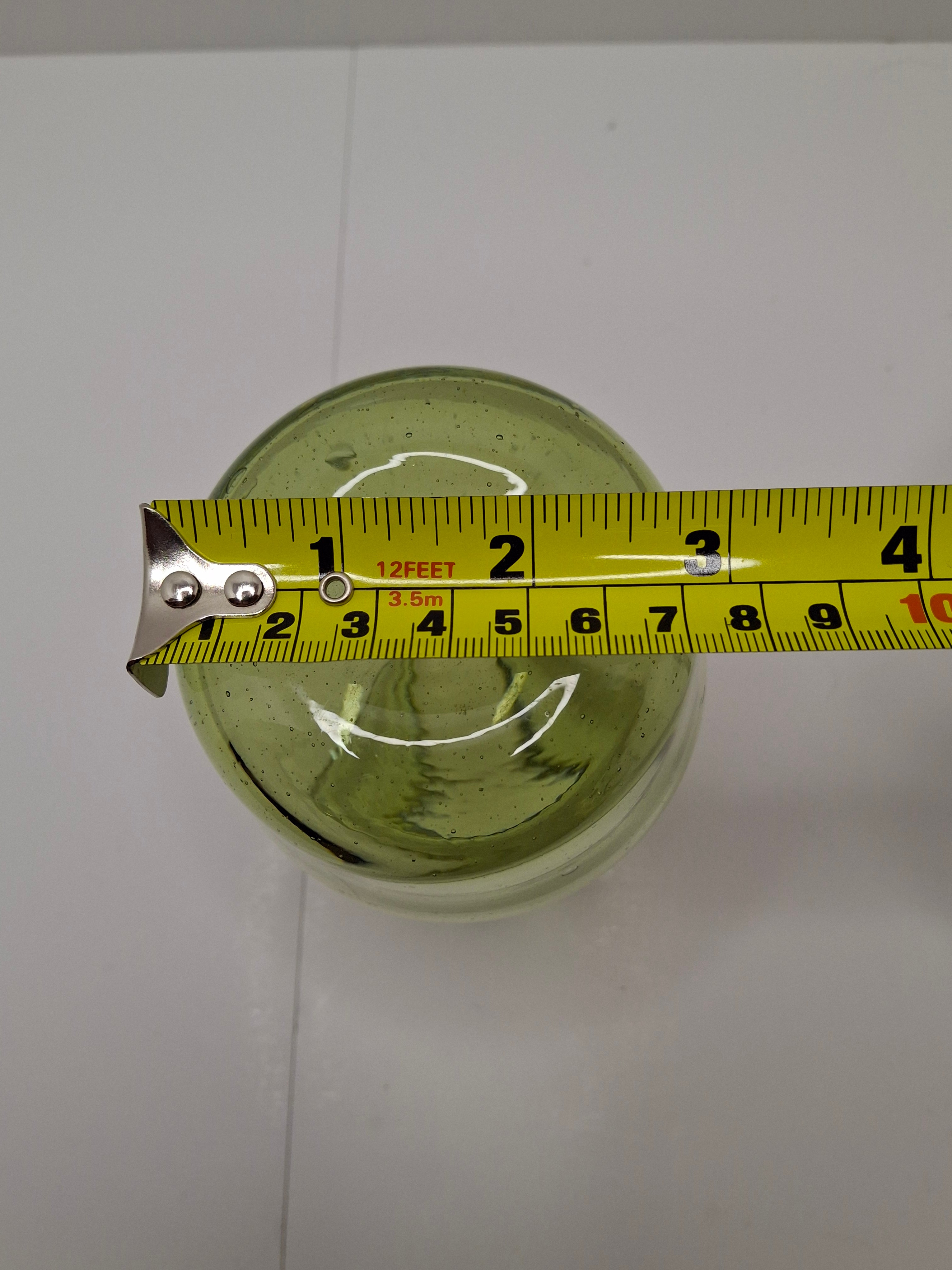 Olive Green Seeded Hand-Blown Glass Jack-in-the-Pulpit Vase with Pontil Mark