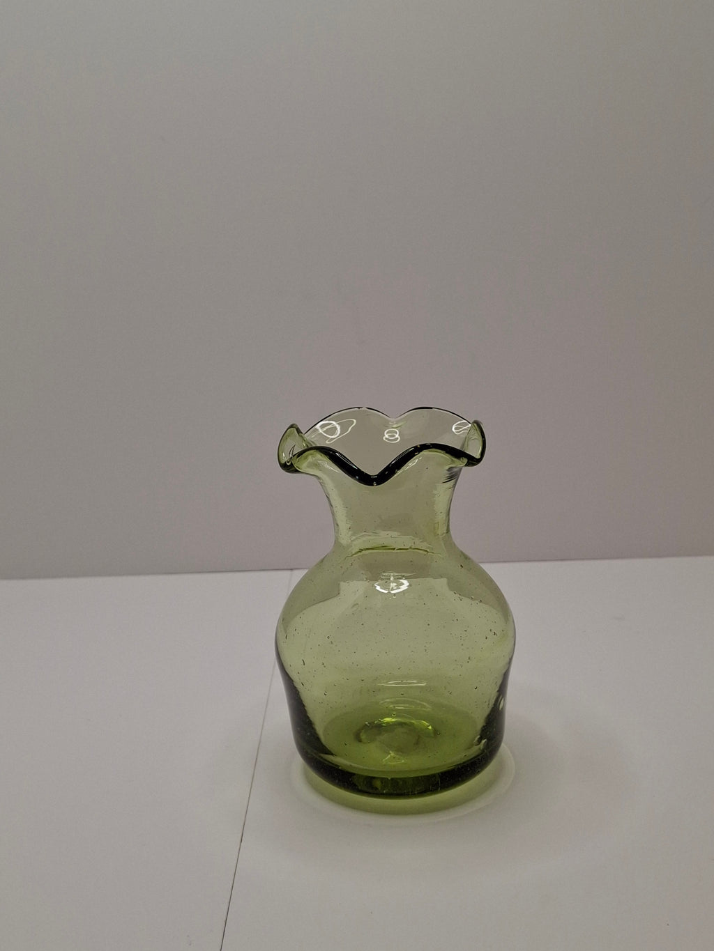 Antique Olive Green Seeded Hand-Blown Glass Jack-in-the-Pulpit Vase with Pontil Mark