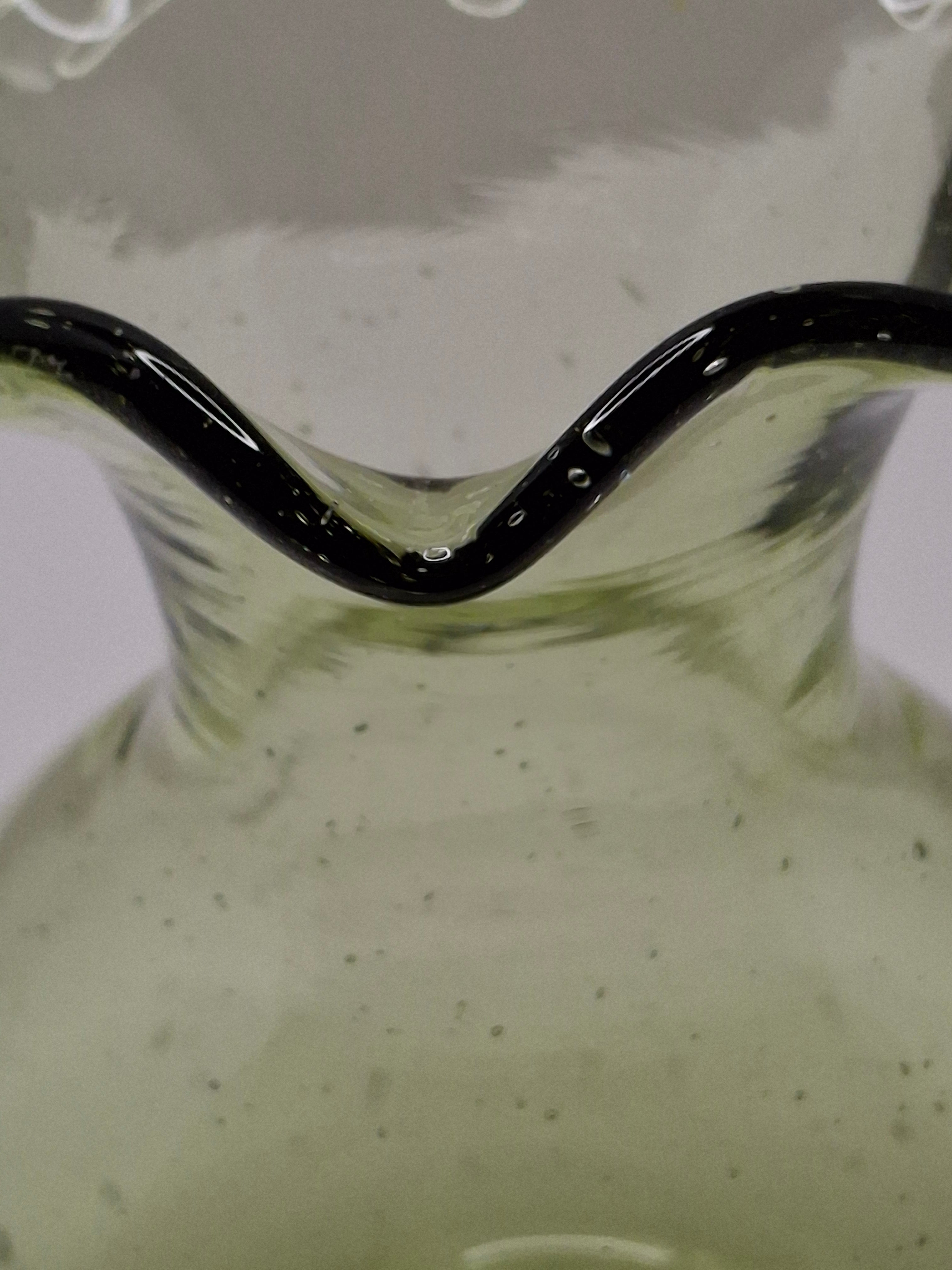 Olive Green Seeded Hand-Blown Glass Jack-in-the-Pulpit Vase with Pontil Mark