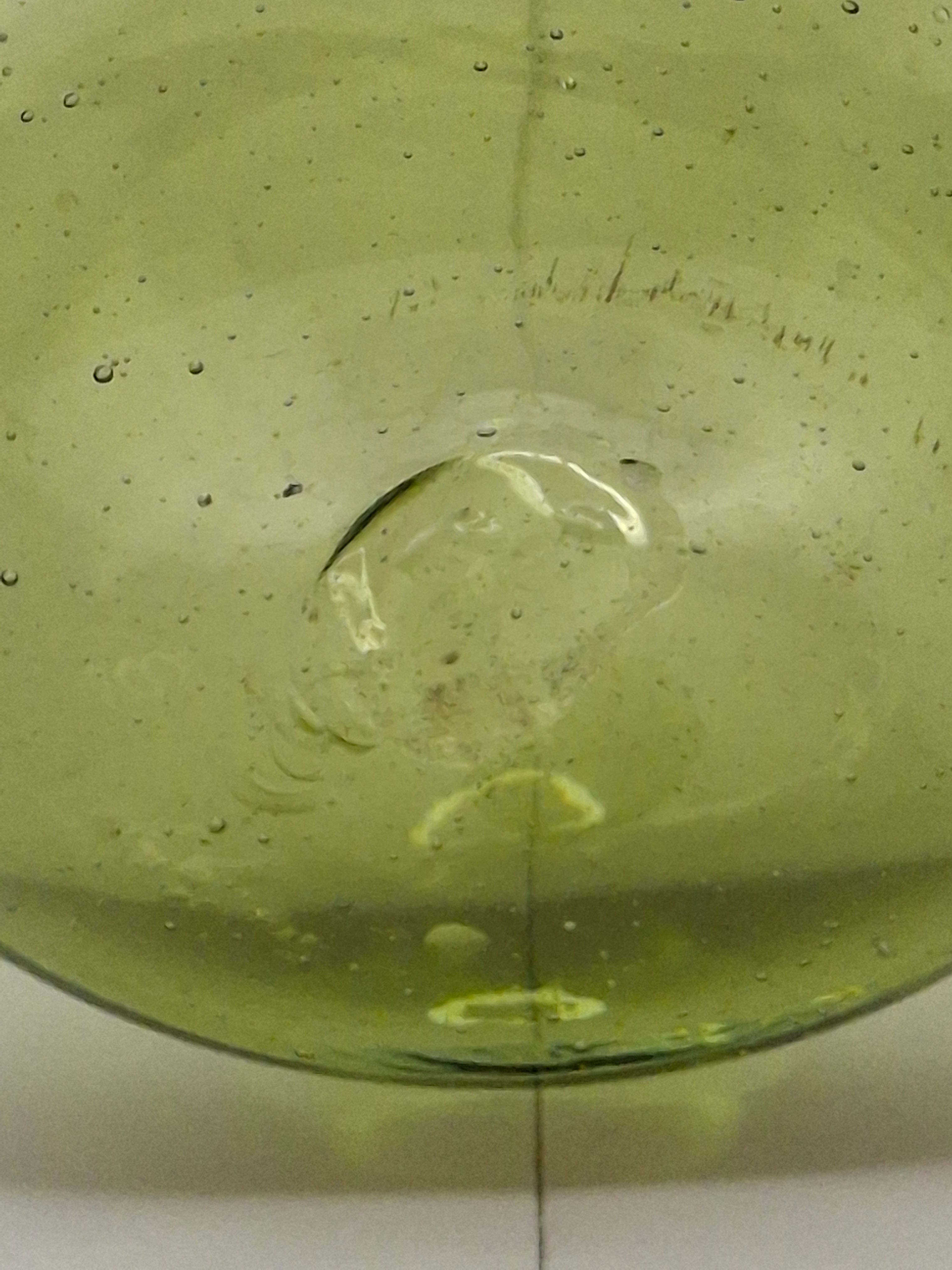 Antique Olive Green Seeded Hand-Blown Glass Jack-in-the-Pulpit Vase with Pontil Mark