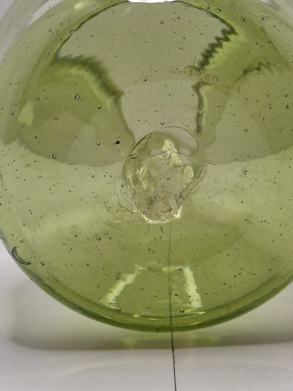 Antique Olive Green Seeded Hand-Blown Glass Jack-in-the-Pulpit Vase with Pontil Mark
