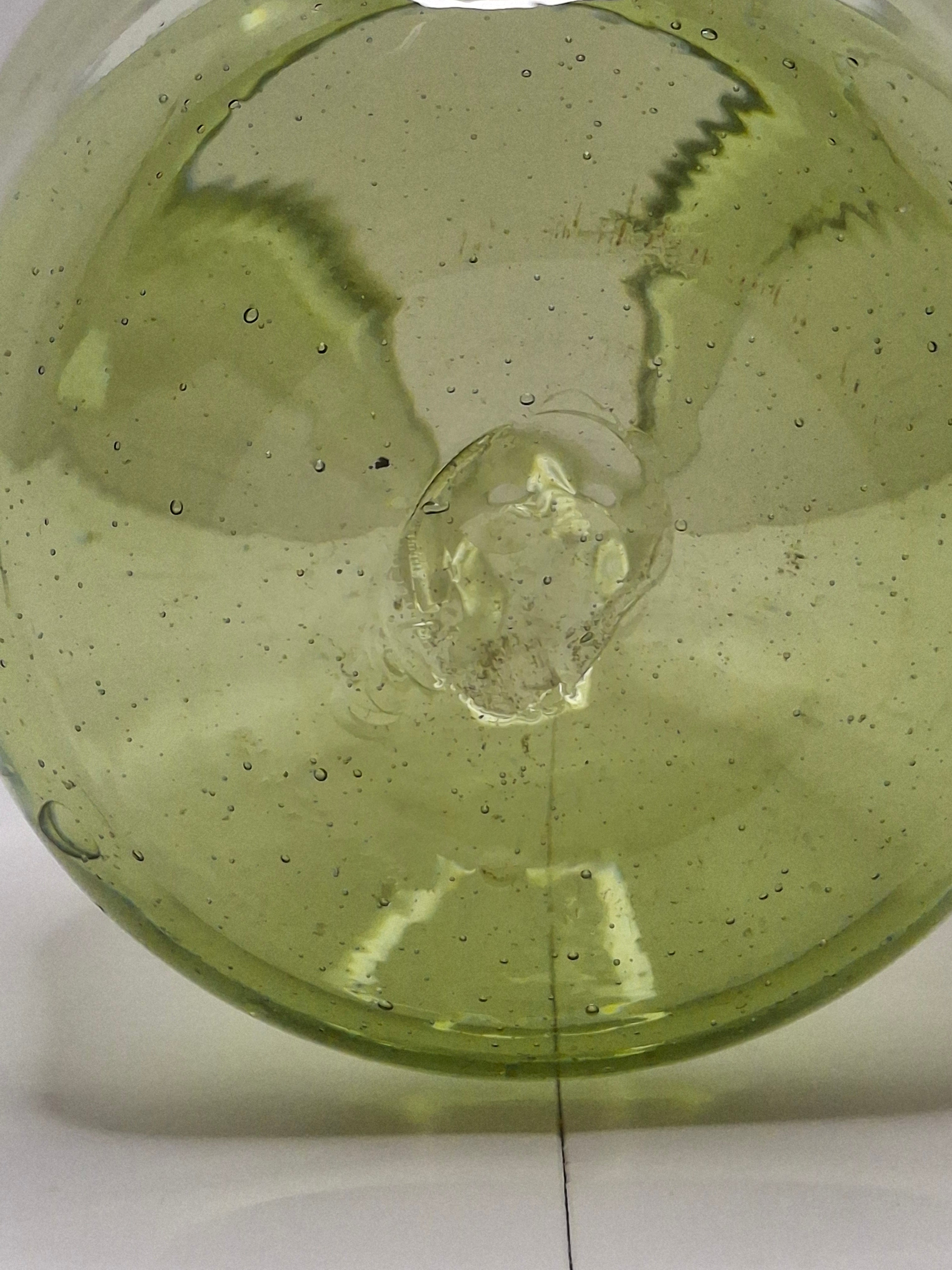 Antique Olive Green Seeded Hand-Blown Glass Jack-in-the-Pulpit Vase with Pontil Mark