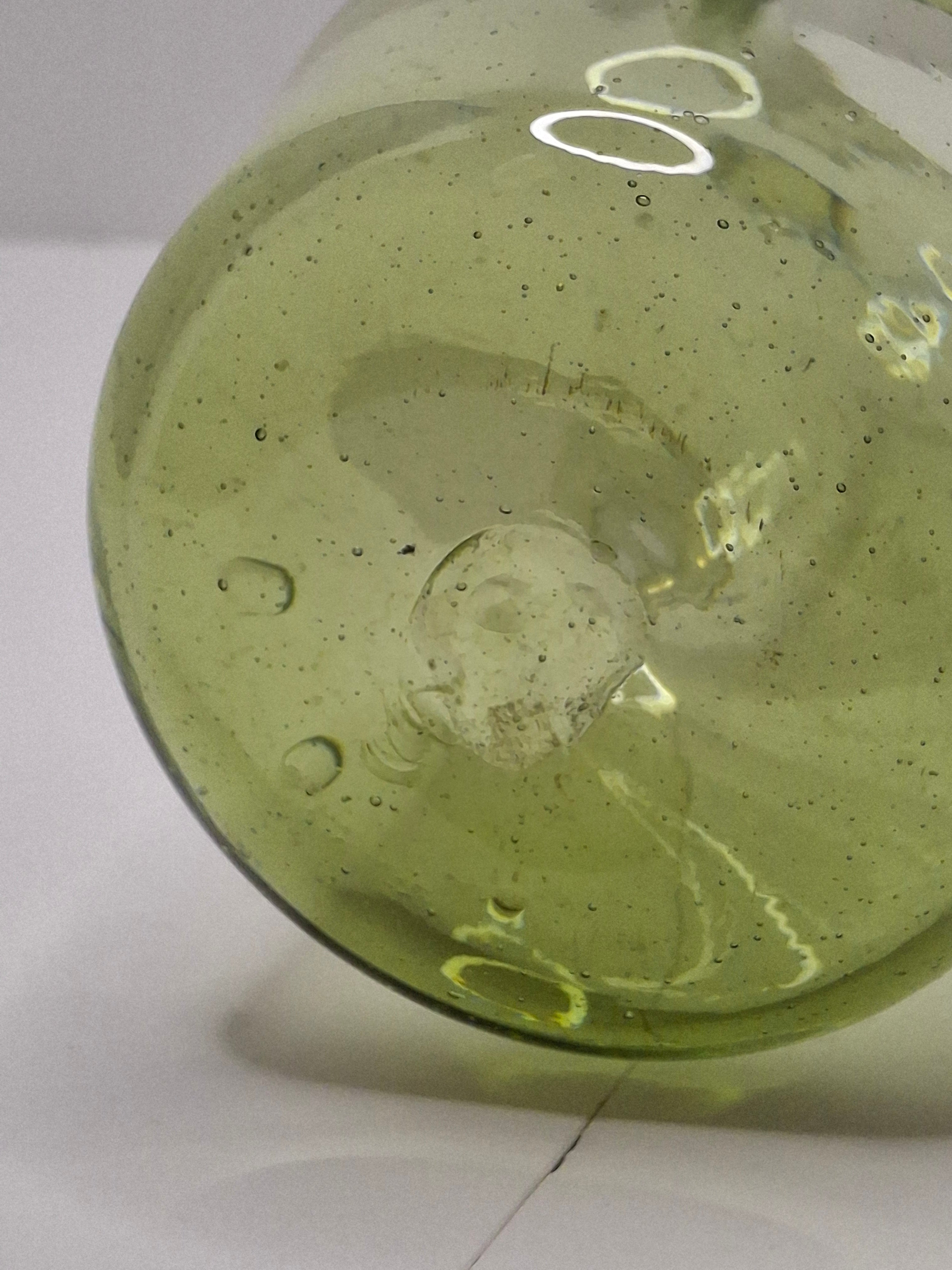 Antique Olive Green Seeded Hand-Blown Glass Jack-in-the-Pulpit Vase with Pontil Mark