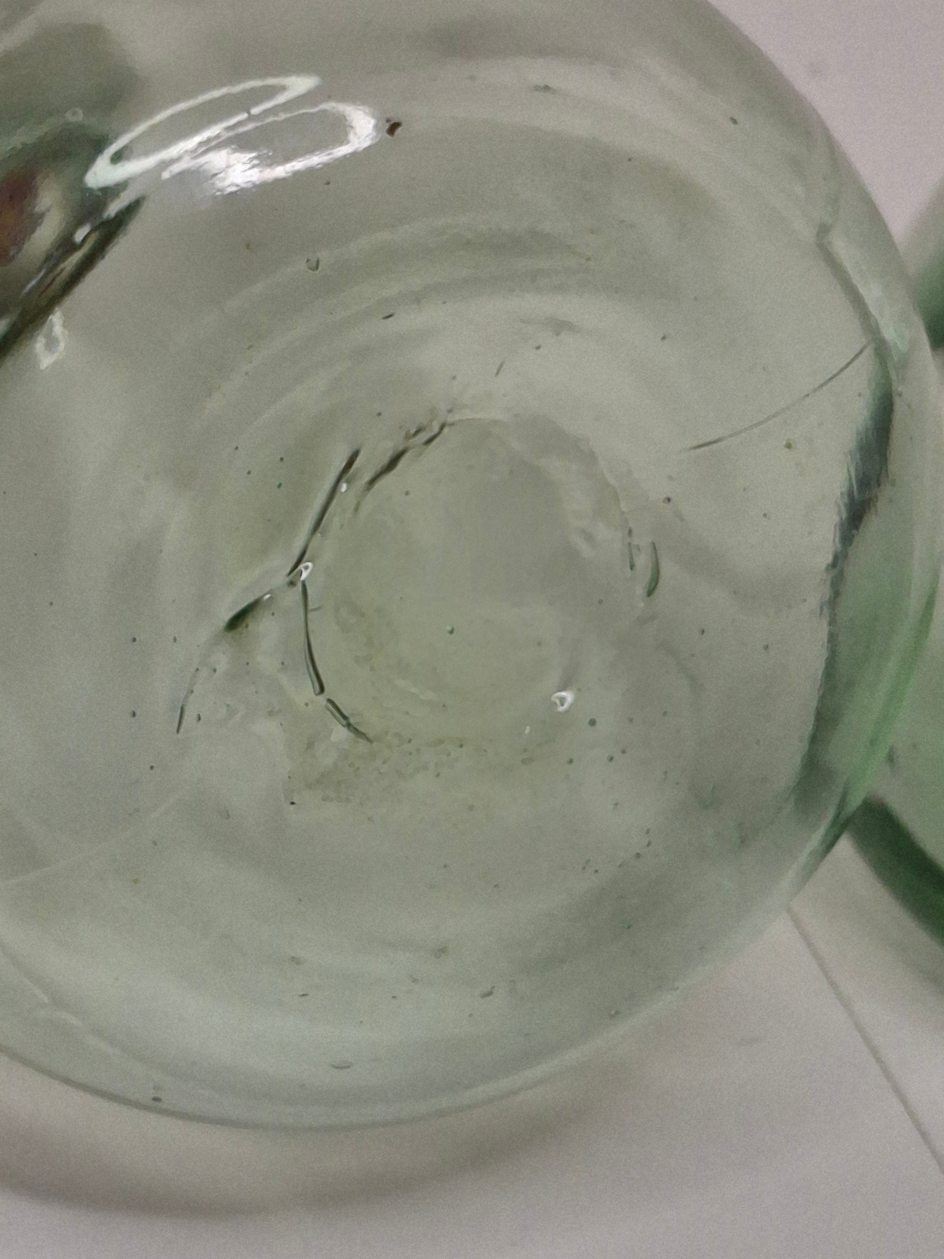 Pair of Hand-Blown Green Glass Conical Bottles with Pontil Marks & Cork Stoppers