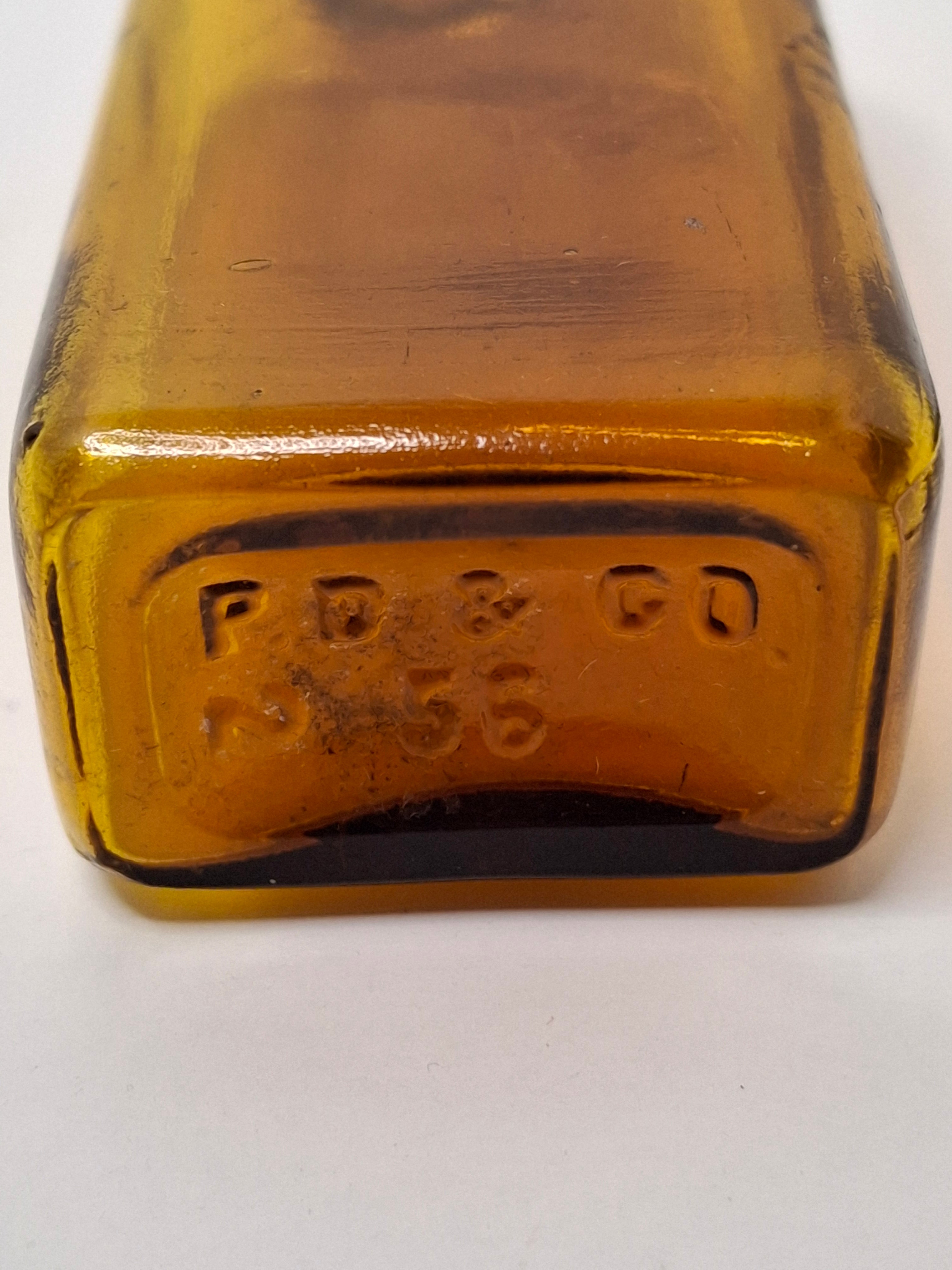 Antique Parke Davis & Co. Amber Glass Apothecary Medicine Bottle - Embossed P.D. & Co. 42, c. 1880-1920