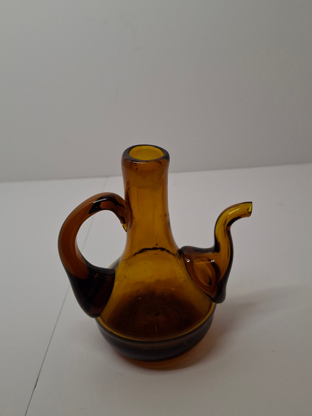 Mid-Century Hand-Blown Amber Glass Cruet Jug with Stopper, Applied Handle/Spout