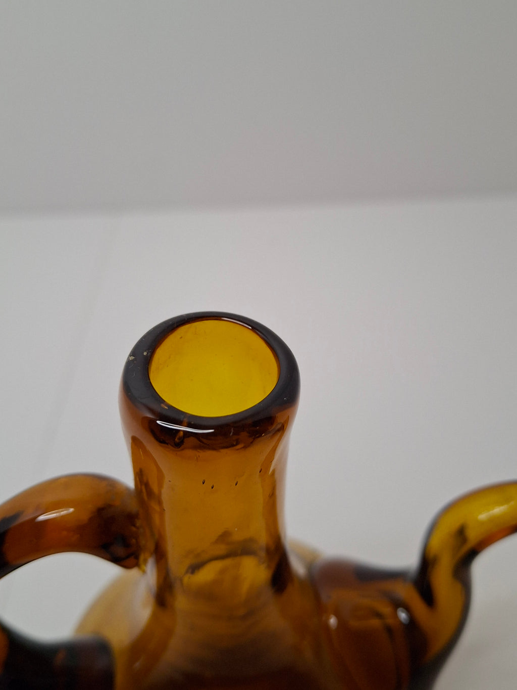 Mid-Century Hand-Blown Amber Glass Cruet Jug with Stopper, Applied Handle/Spout