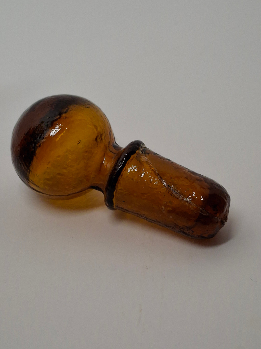 Mid-Century Hand-Blown Amber Glass Cruet Jug with Stopper, Applied Handle/Spout