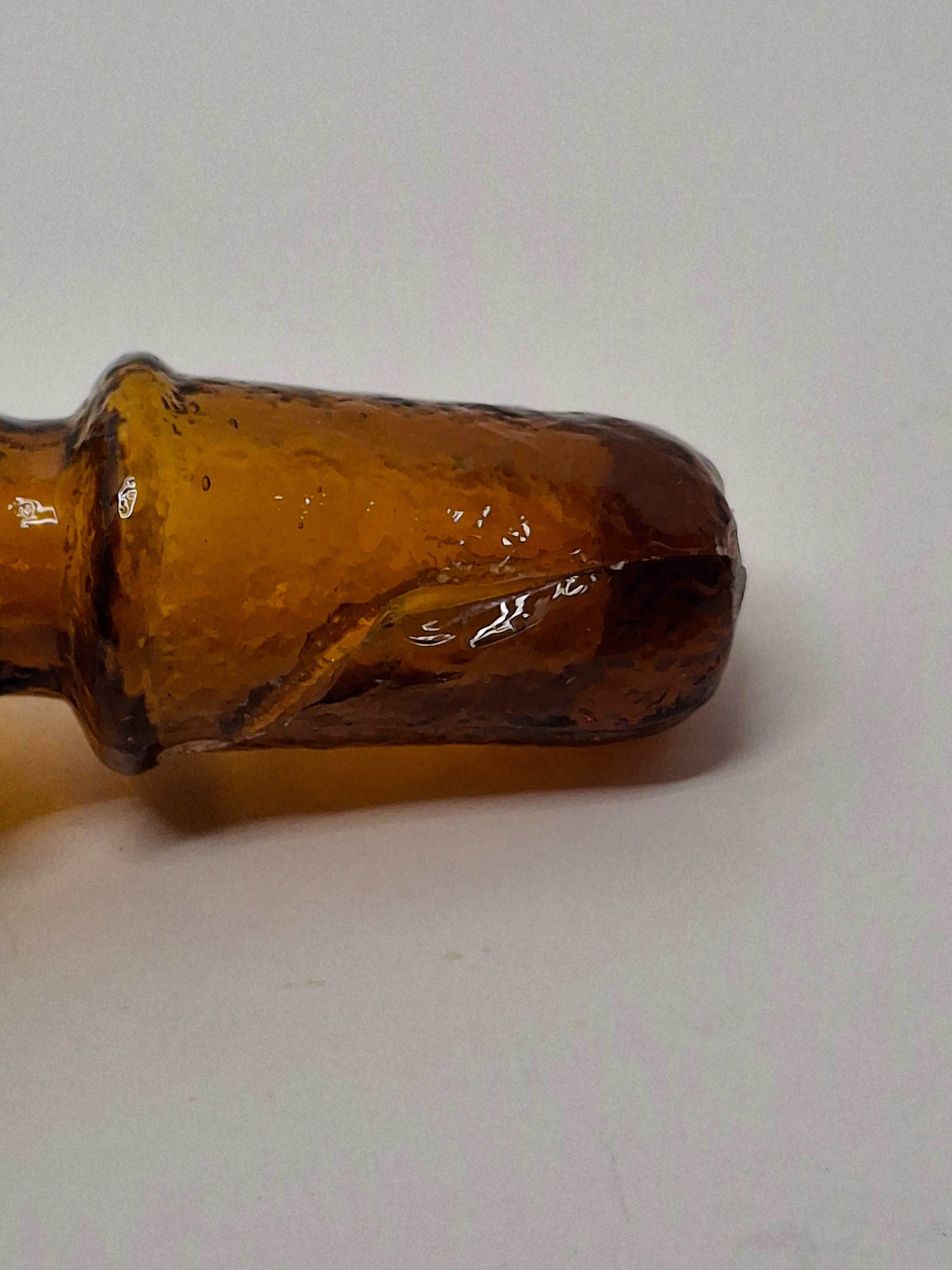 Mid-Century Hand-Blown Amber Glass Cruet Jug with Stopper, Applied Handle/Spout