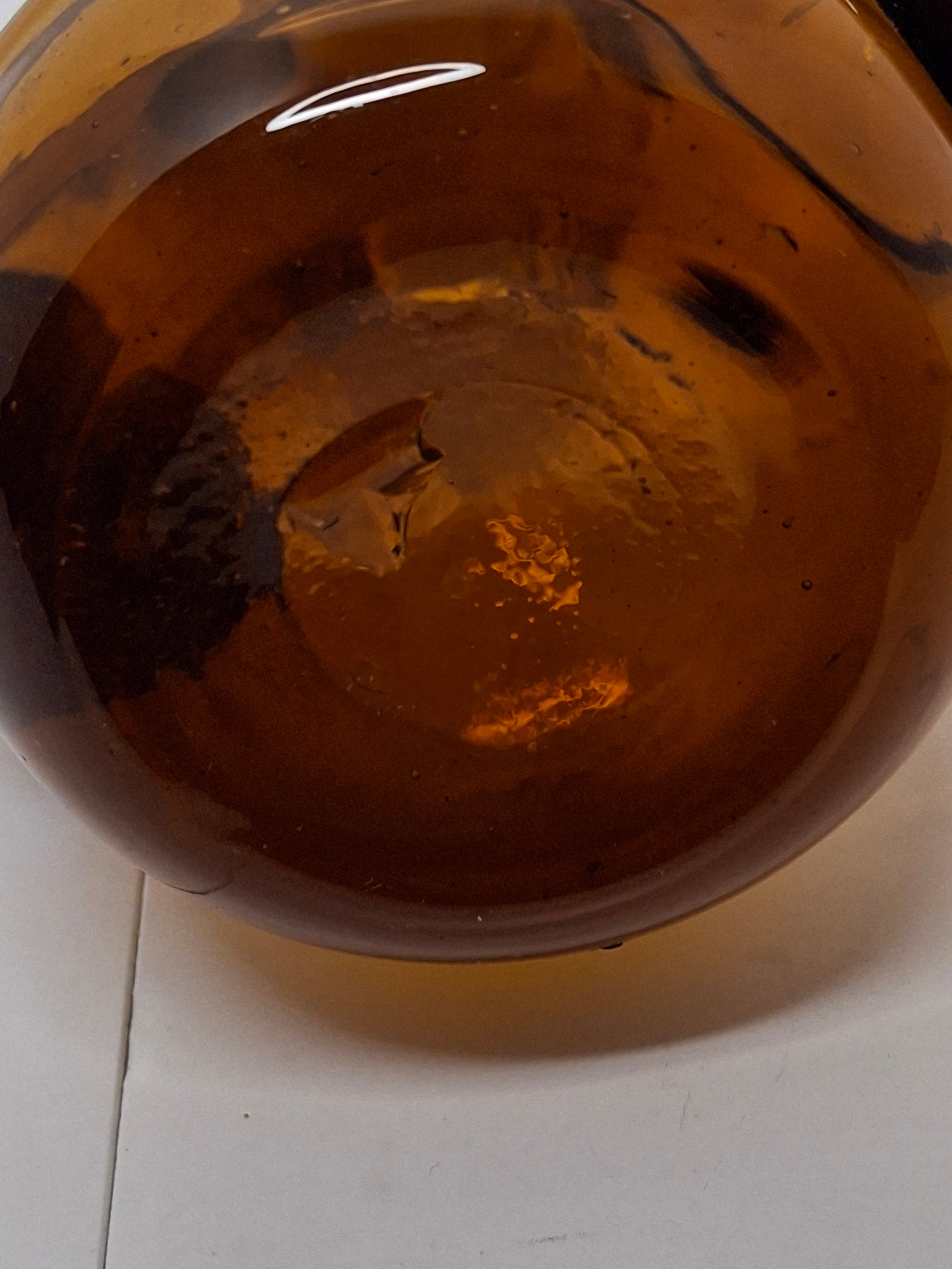 Mid-Century Hand-Blown Amber Glass Cruet Jug with Stopper, Applied Handle/Spout
