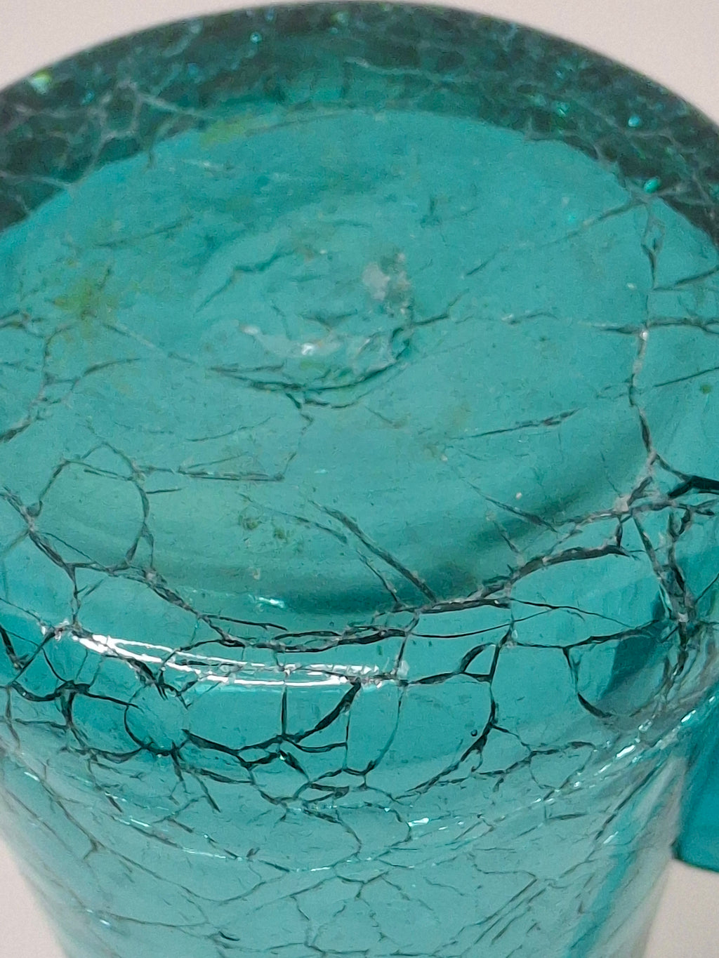 Vintage Mid-Century Turquoise Crackle Glass Mini Pitcher - Hand-Blown Ewer