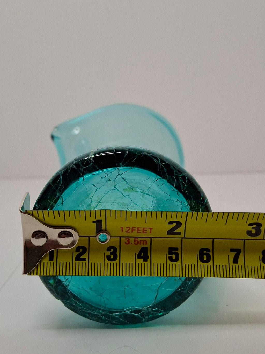 Vintage Mid-Century Turquoise Crackle Glass Mini Pitcher - Hand-Blown Ewer