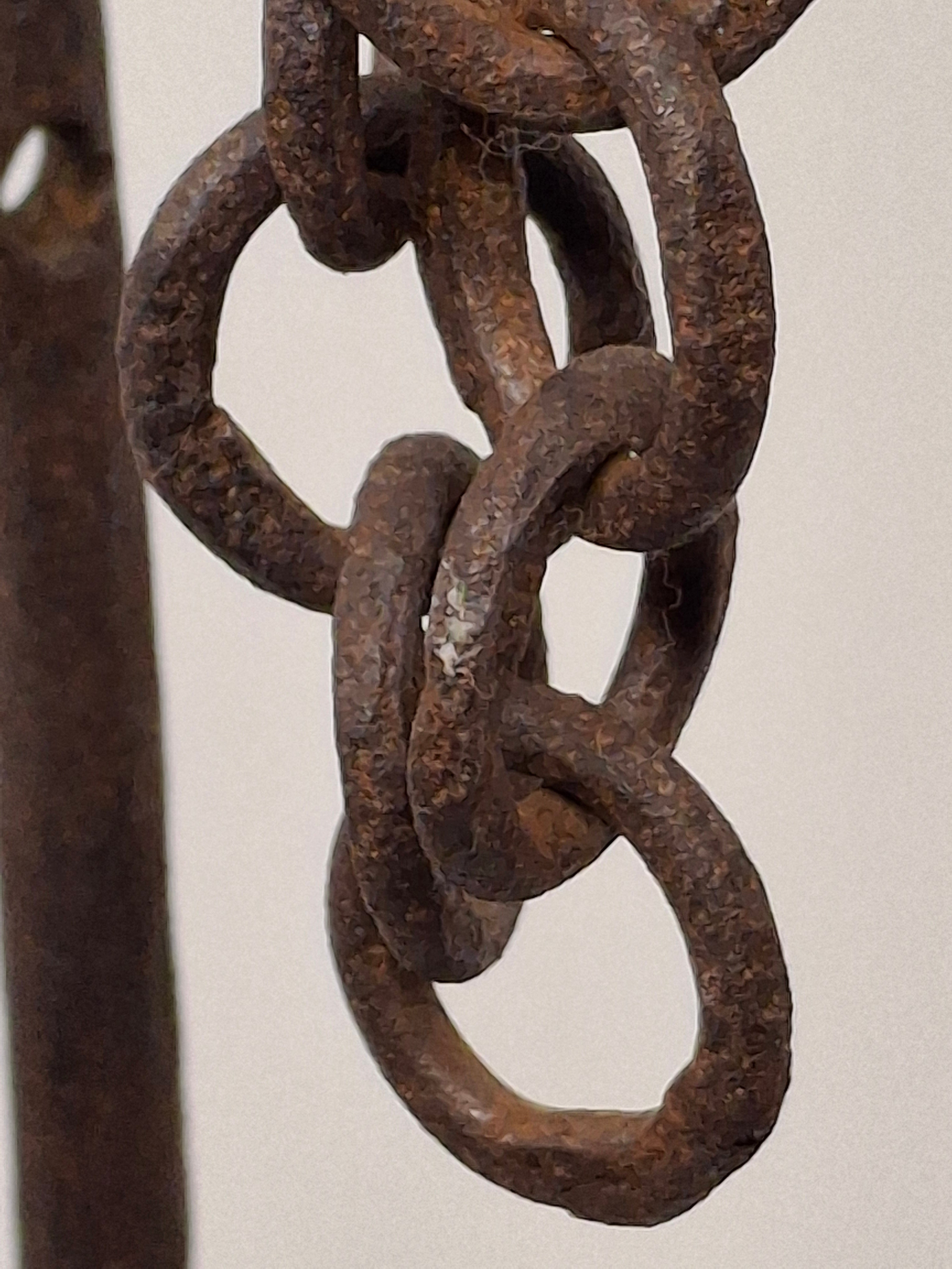 Museum Quality Antique 18th Century Hand-Wrought Iron Adjustable Four-Wick Grease or Lard Lamp with extremely Rare Pin-and-Hole Adjustment System