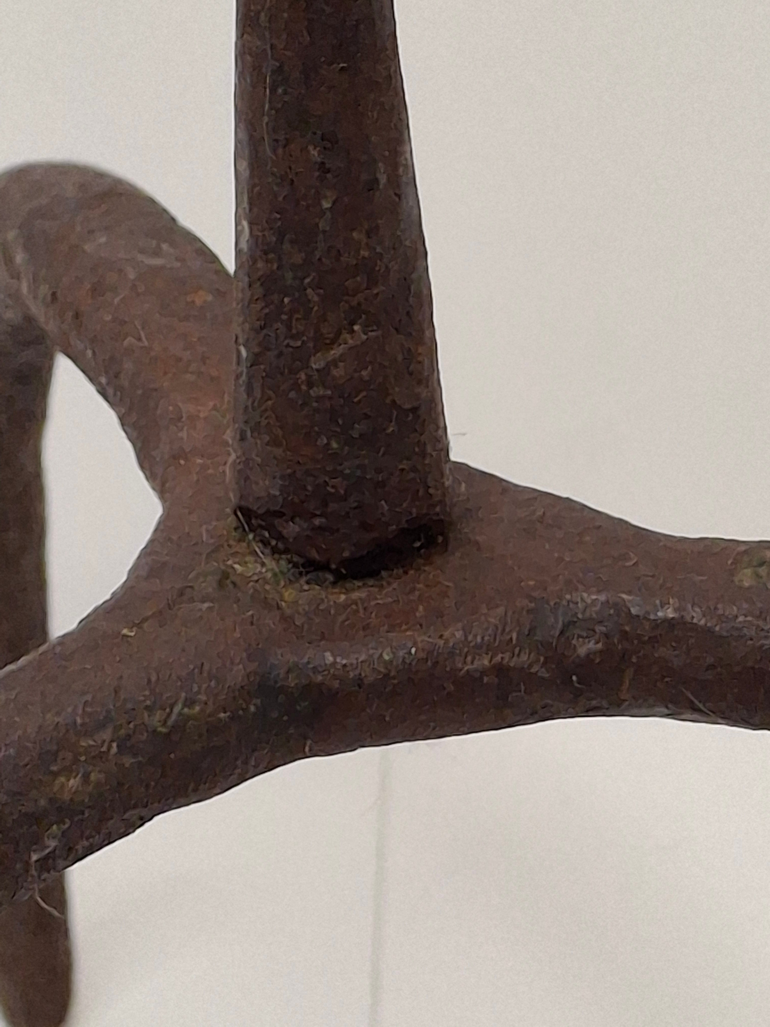 Museum Quality Antique 18th Century Hand-Wrought Iron Adjustable Four-Wick Grease or Lard Lamp with extremely Rare Pin-and-Hole Adjustment System