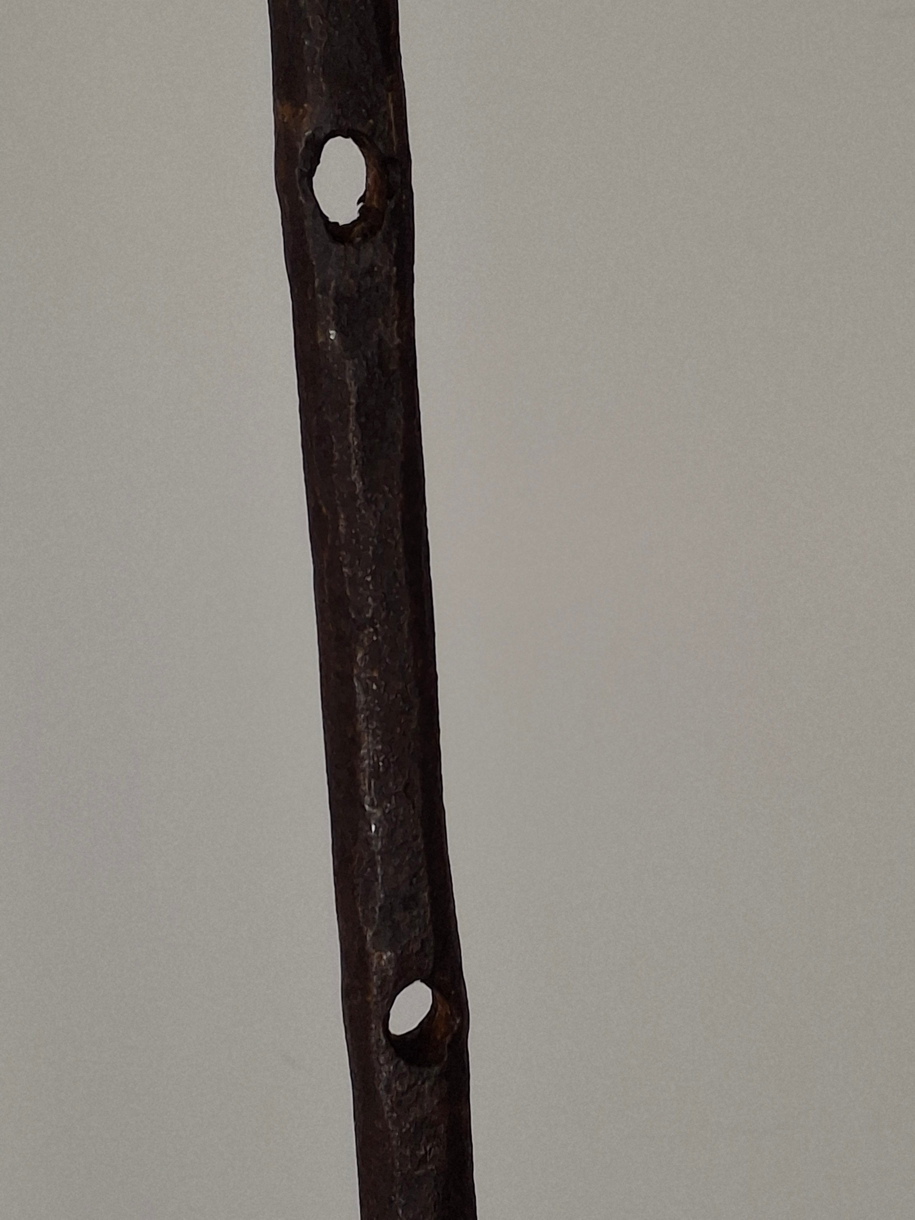 Museum Quality Antique 18th Century Hand-Wrought Iron Adjustable Four-Wick Grease or Lard Lamp with extremely Rare Pin-and-Hole Adjustment System